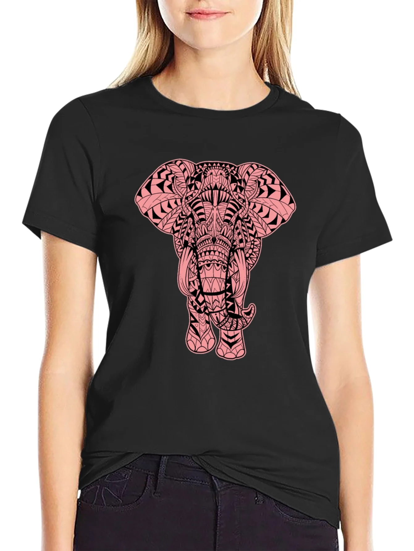 Elephant Graphic Print Black Tee