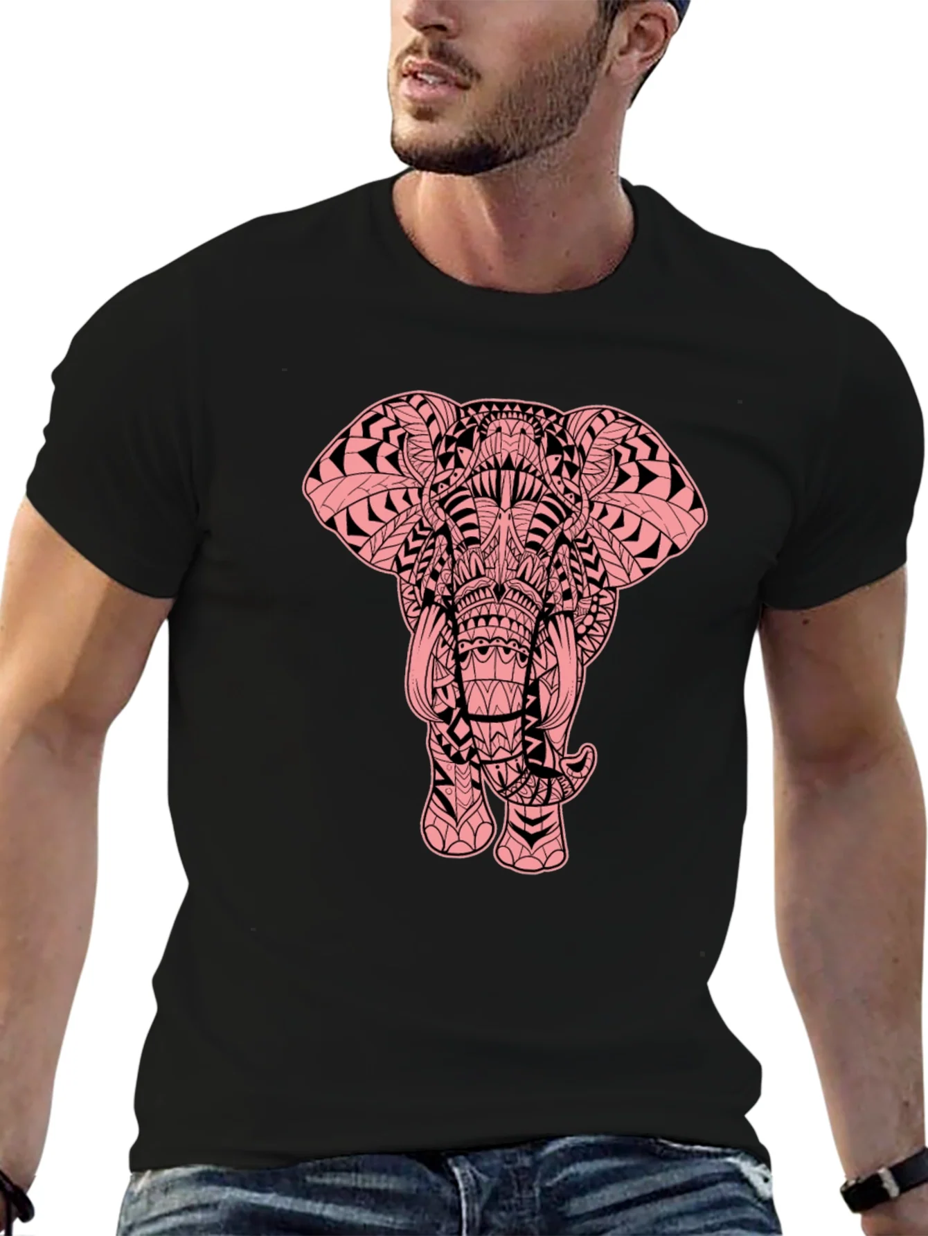 Elephant Graphic Print Black Tee