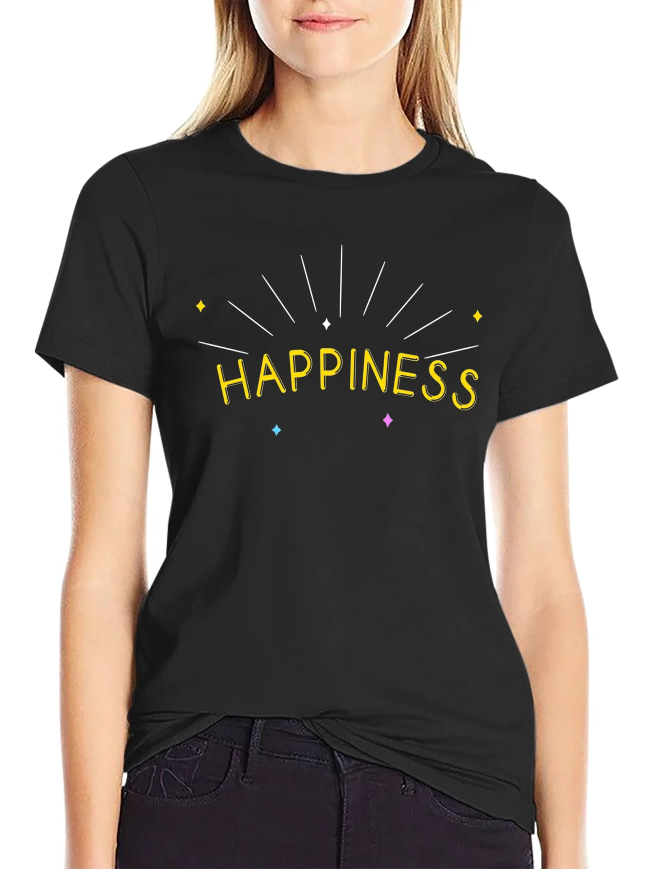 Happiness Graphic Black T-Shirt