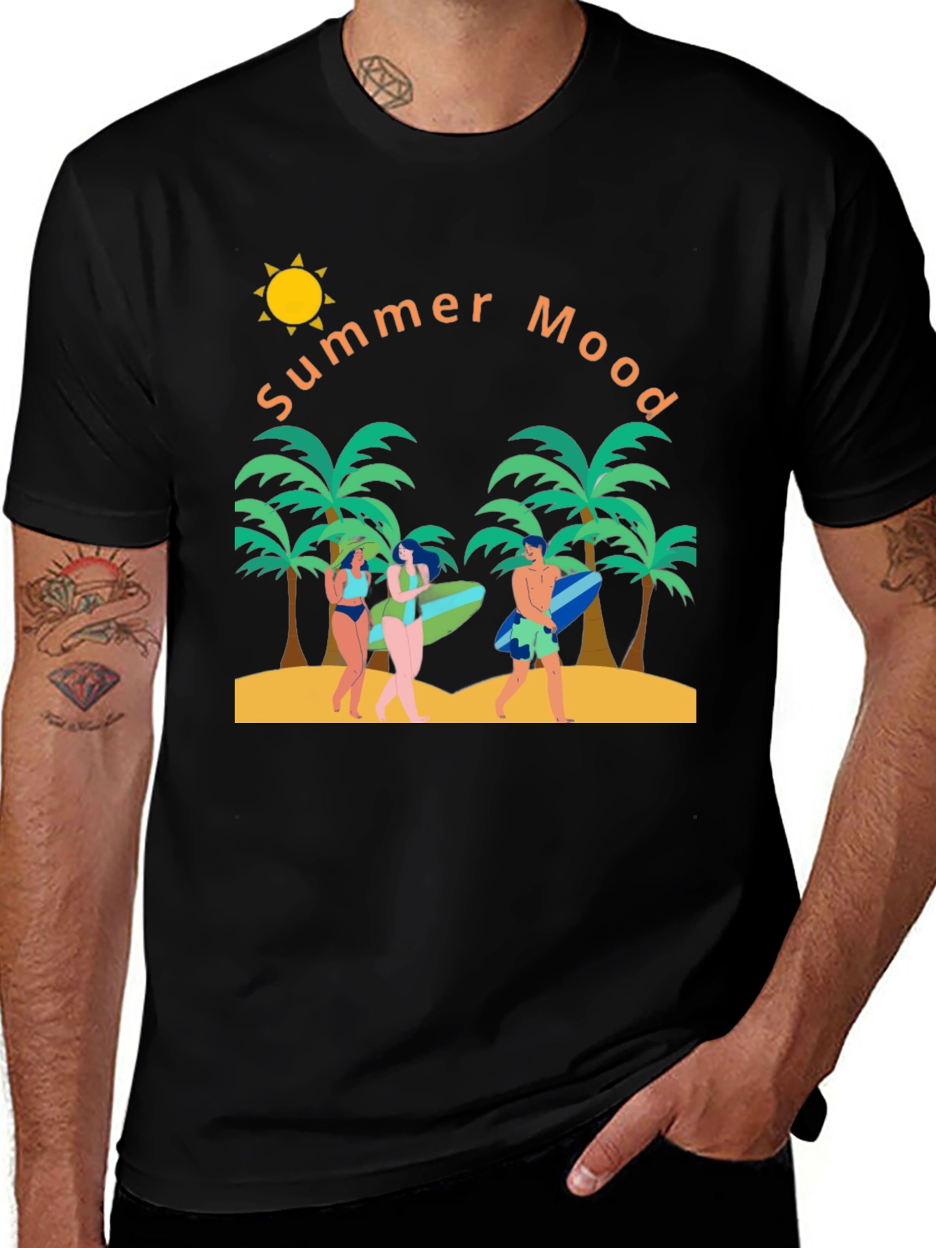 Summer Mood Graphic T-Shirt - Tropical Beach Design