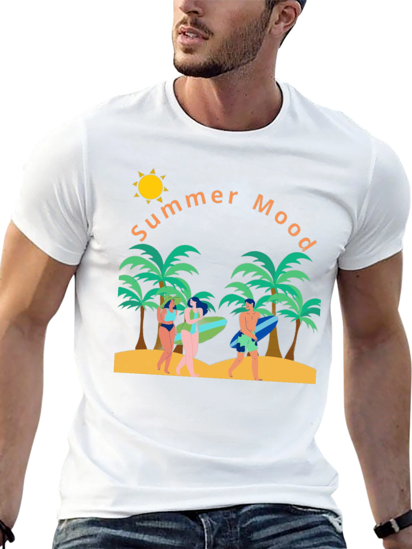 Summer Mood Graphic T-Shirt - Tropical Beach Design
