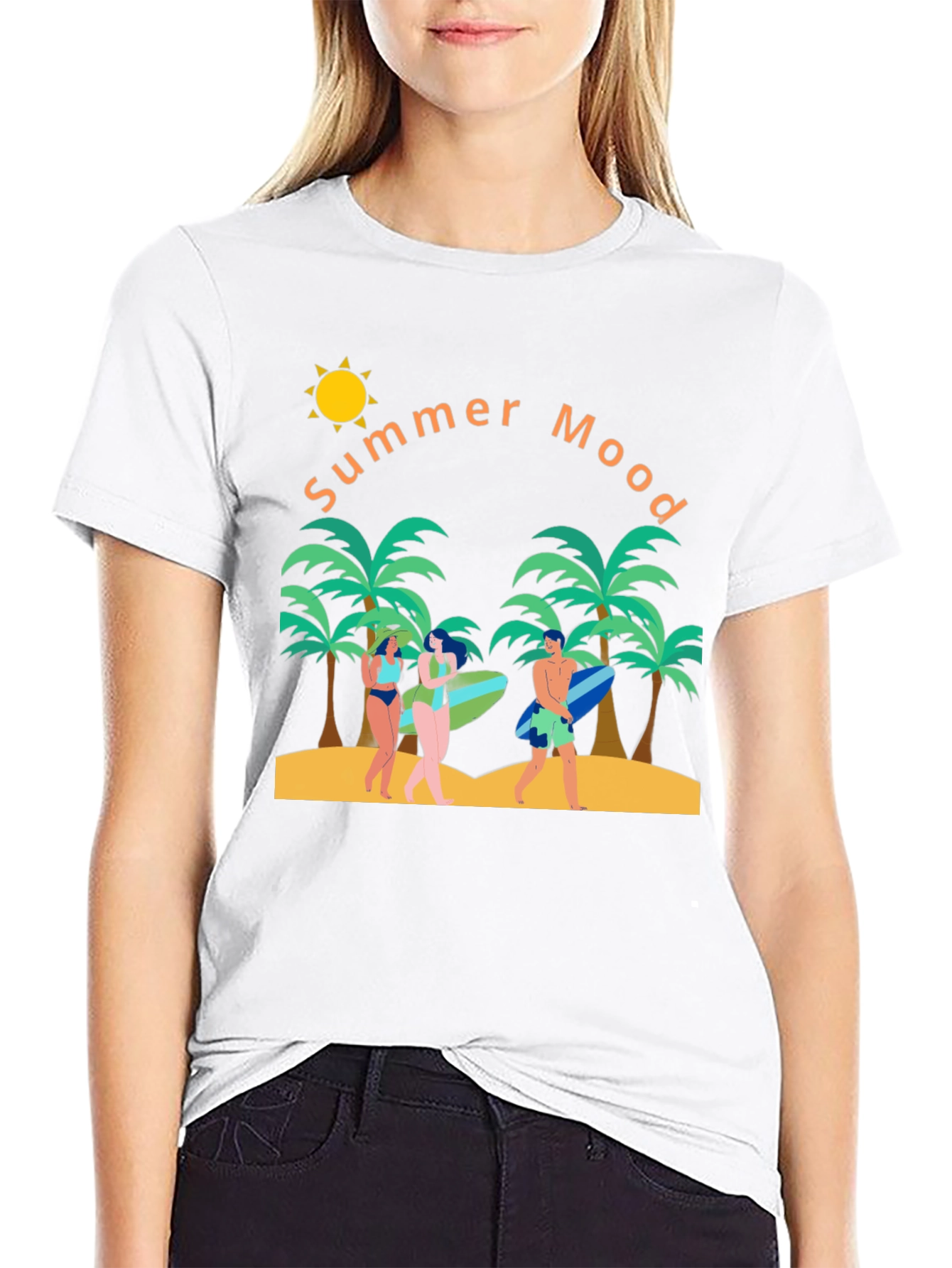 Summer Mood Graphic T-Shirt - Tropical Beach Design