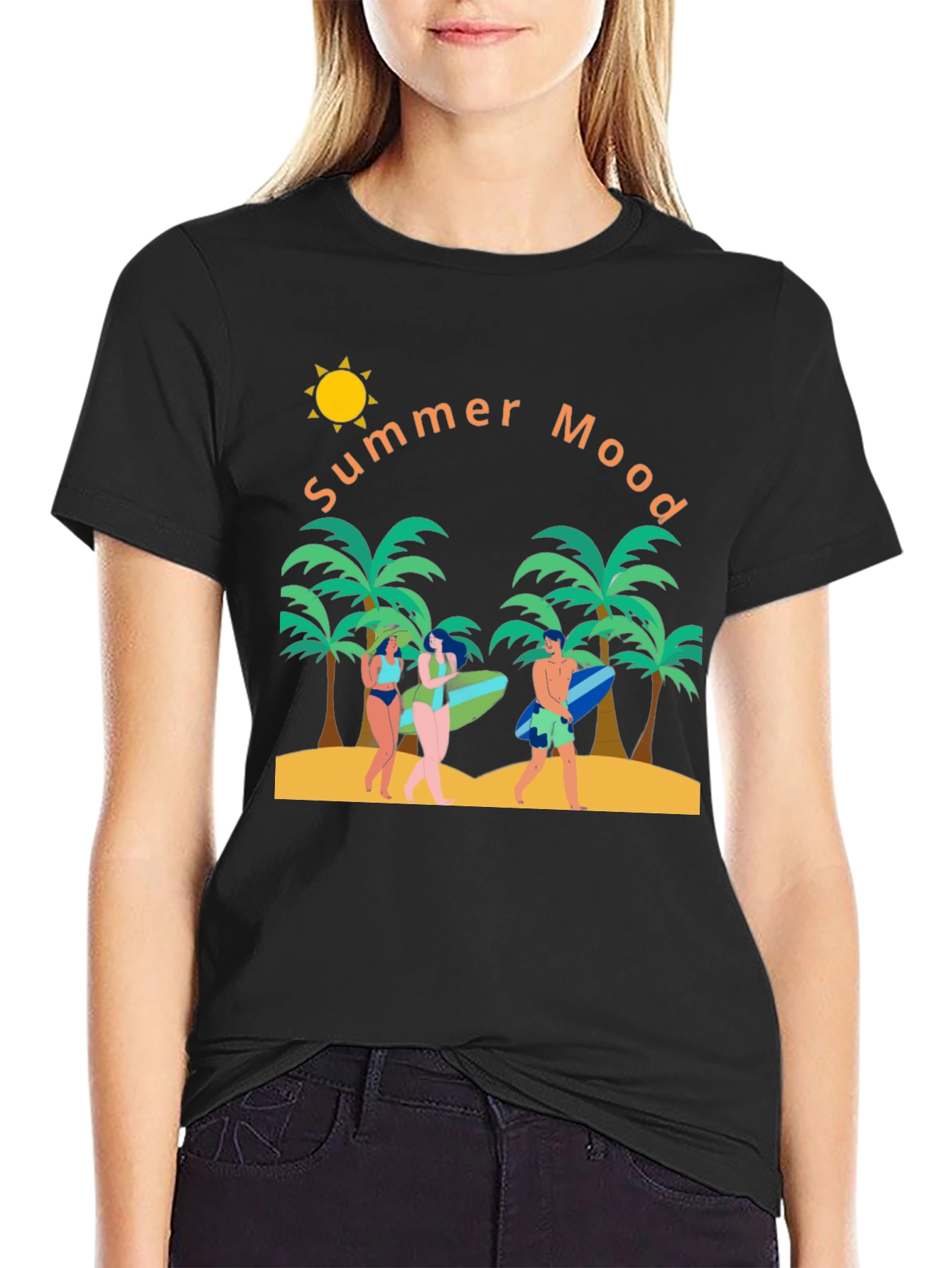 Summer Mood Graphic T-Shirt - Tropical Beach Design