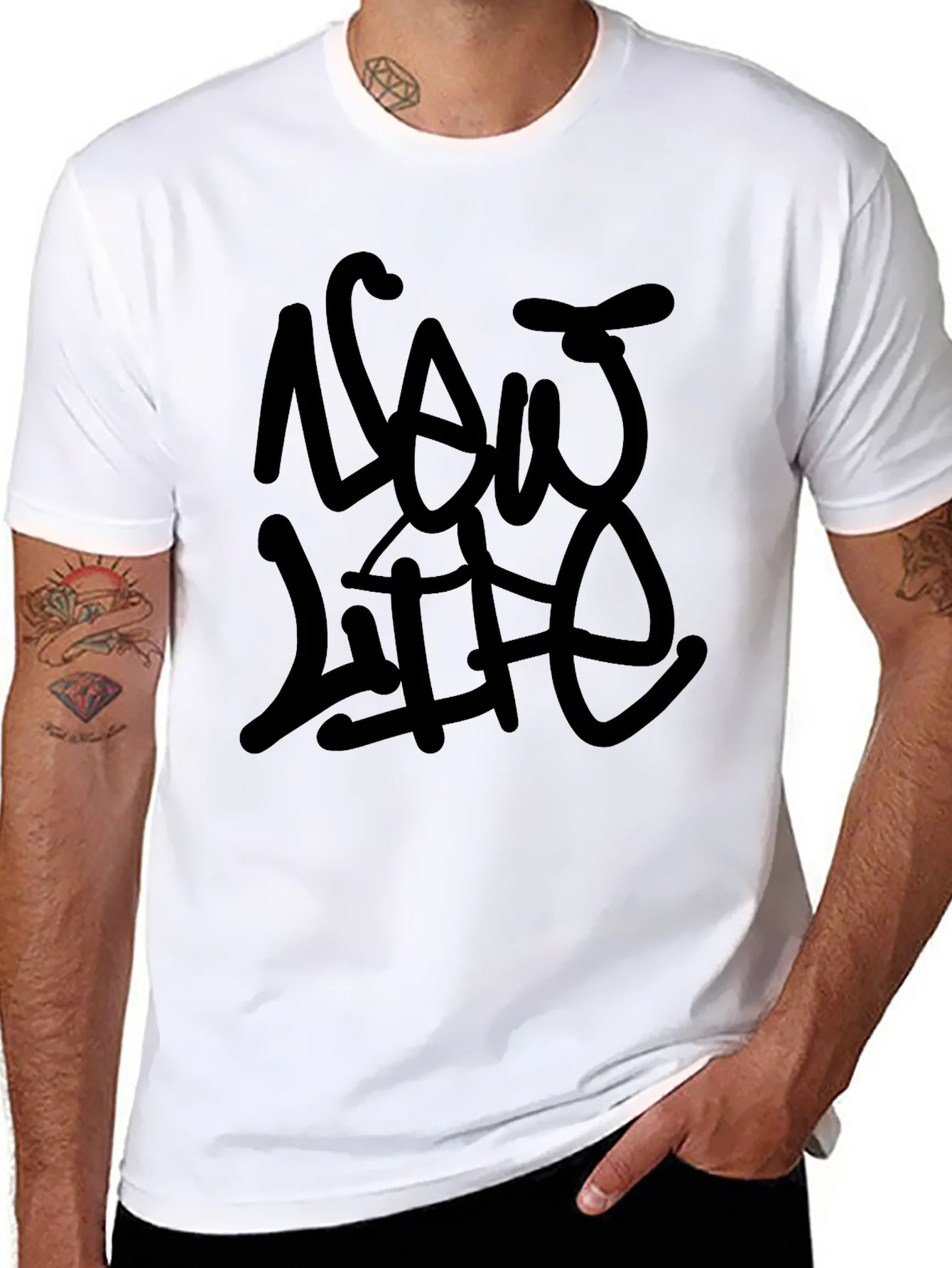 Mens Now Life Black Graphic T-Shirt