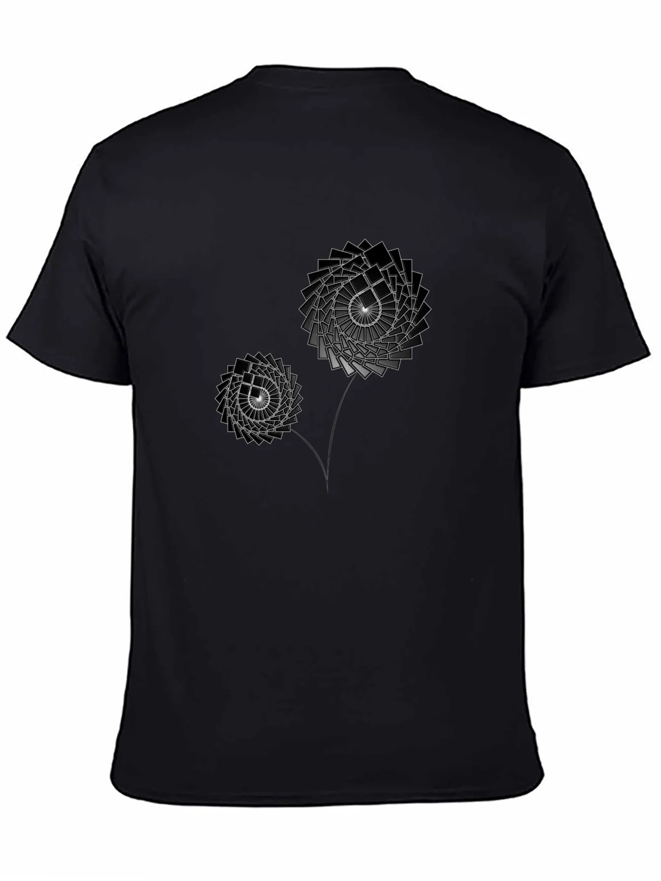 Geometric Flower Graphic Print Black T-Shirt
