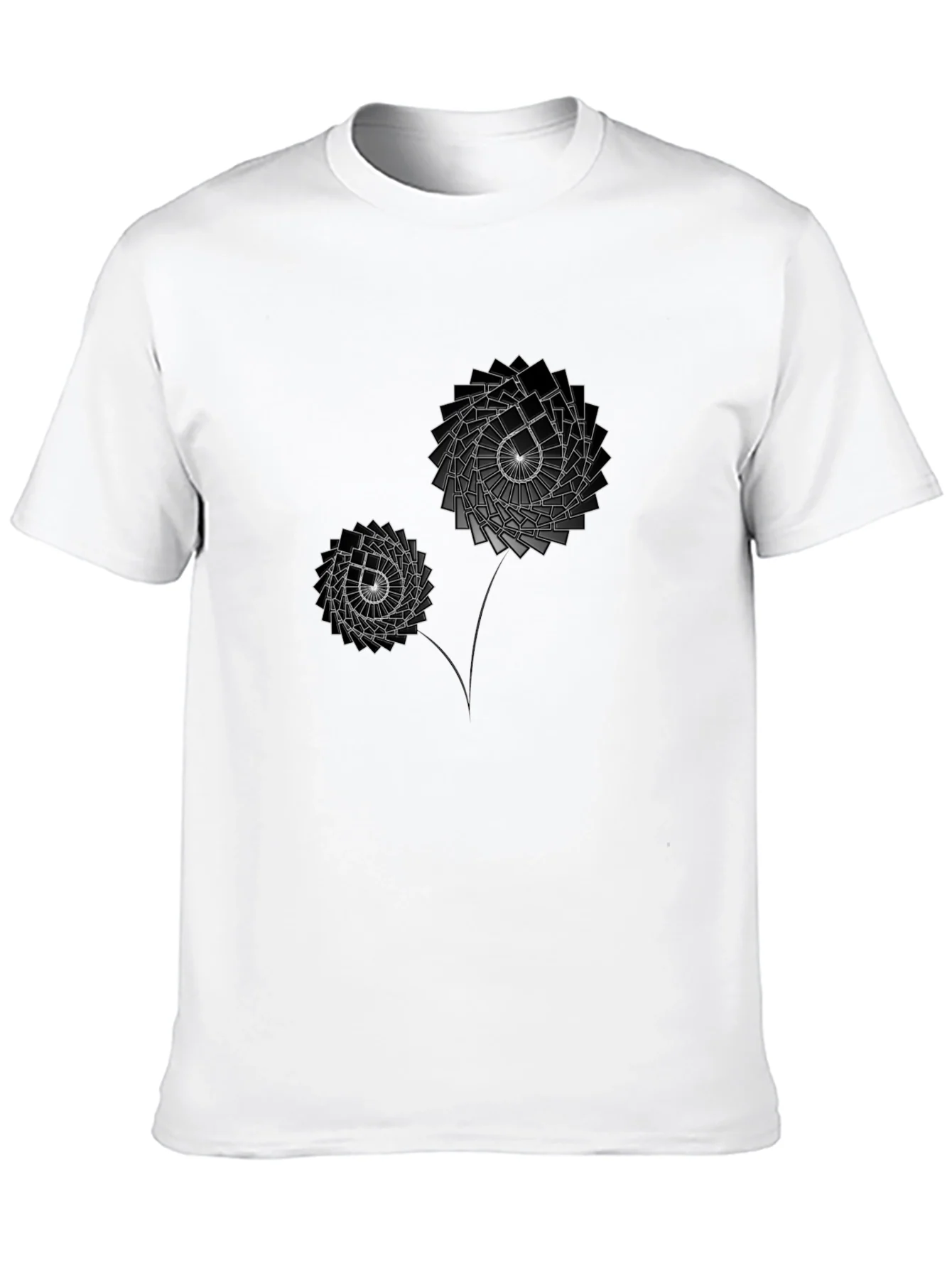 Geometric Flower Graphic Print Black T-Shirt