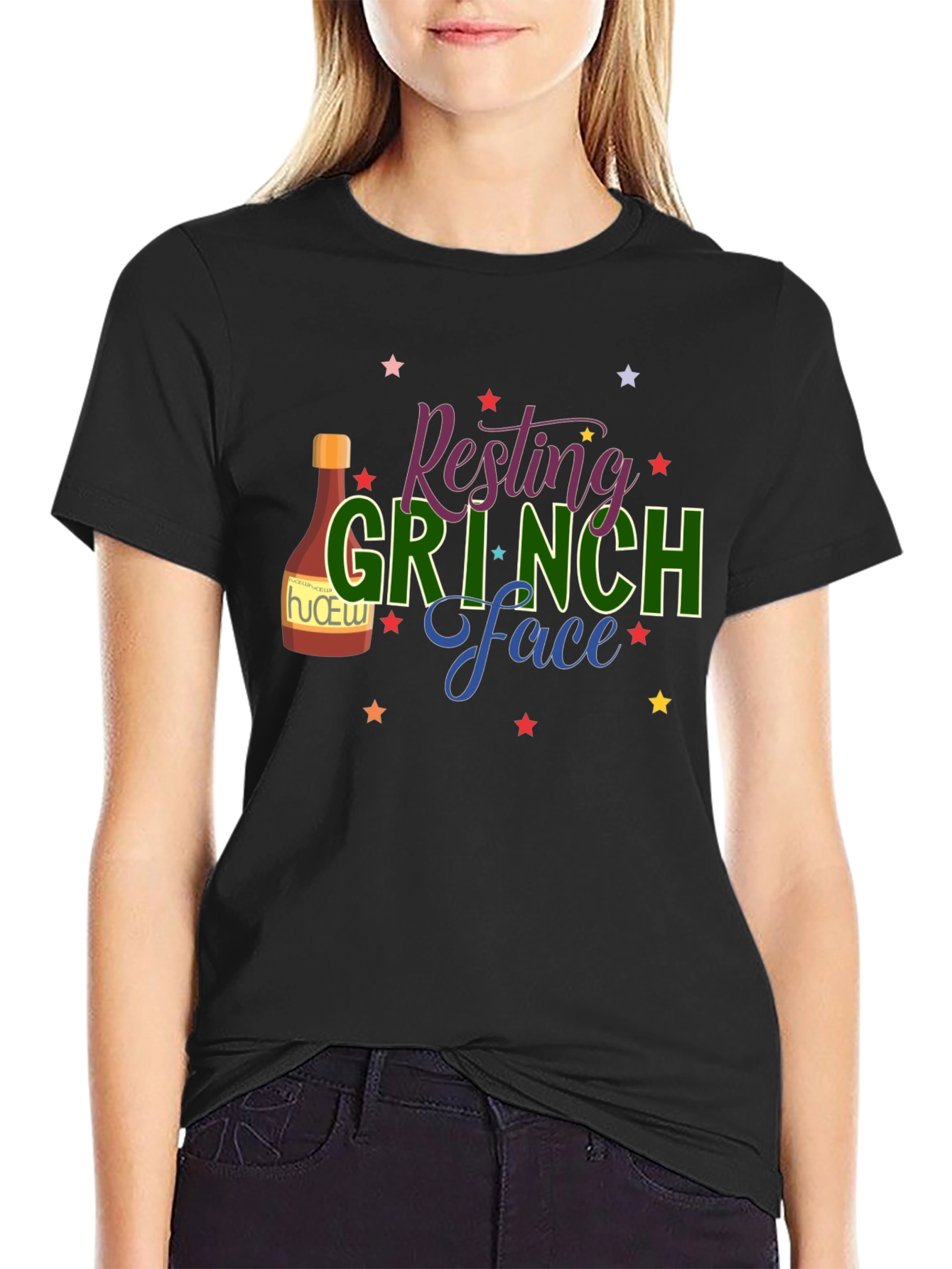 Resting Grinch Face Graphic Tee - Black