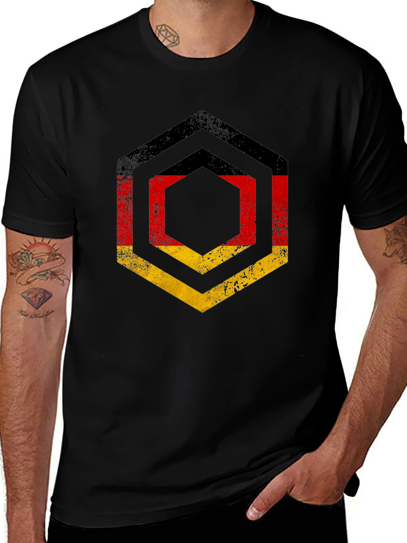 German Flag Hexagon Graphic T-Shirt