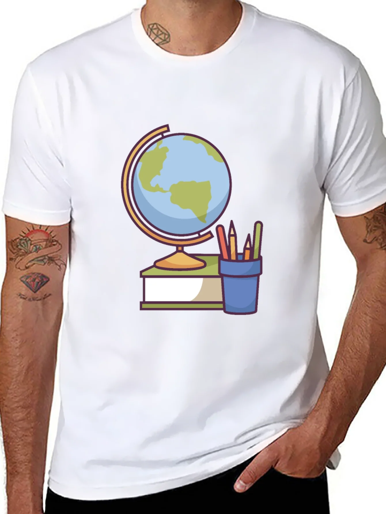 Globe and School Supplies Graphic Tee