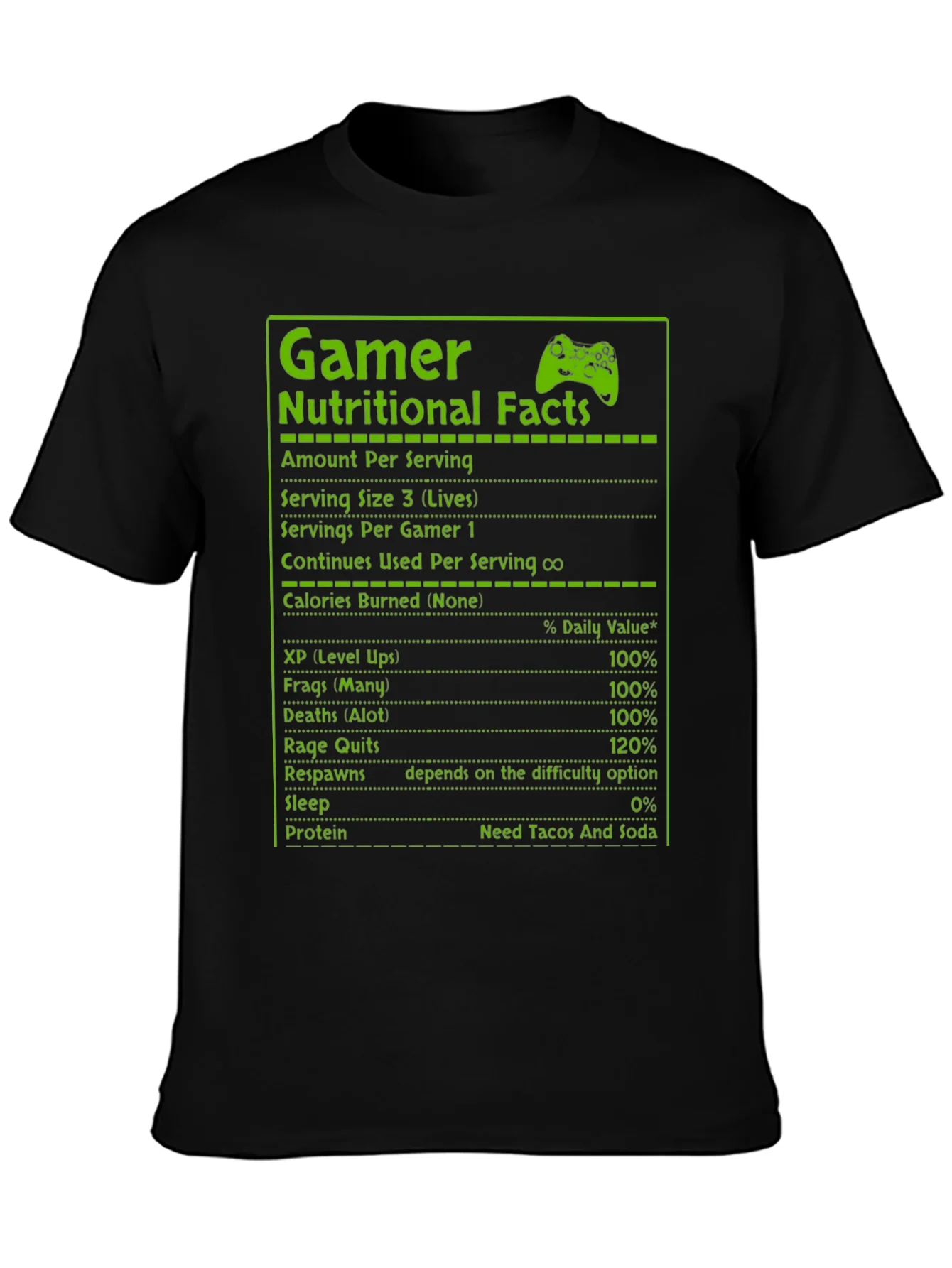 Gamer Nutritional Facts T-Shirt - Funny Gaming Tee