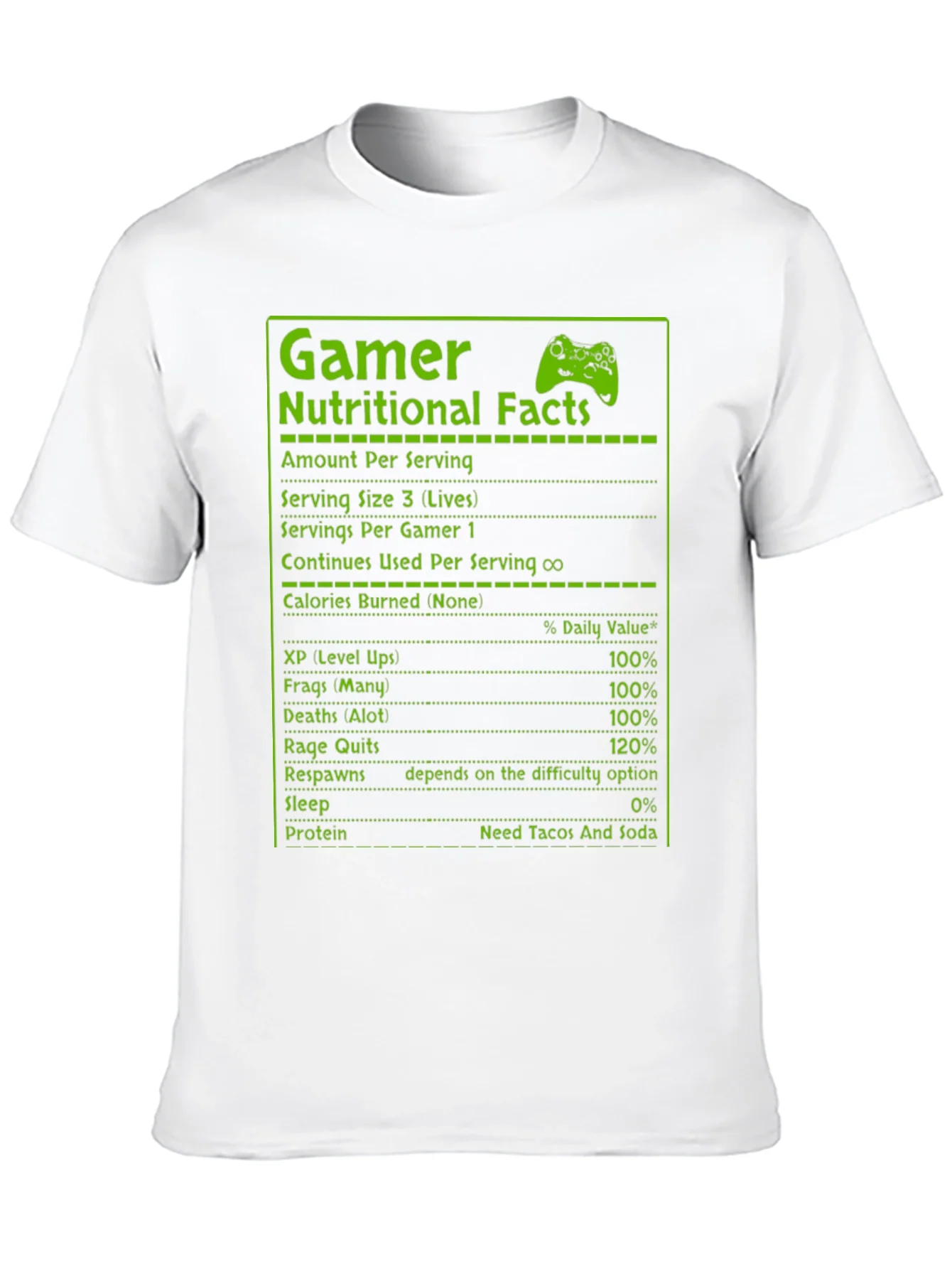 Gamer Nutritional Facts T-Shirt - Funny Gaming Tee