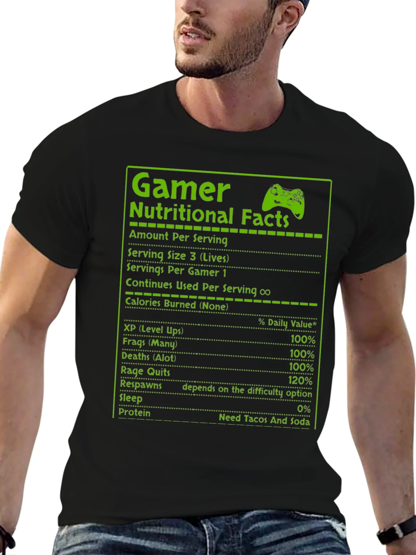 Gamer Nutritional Facts T-Shirt - Funny Gaming Tee
