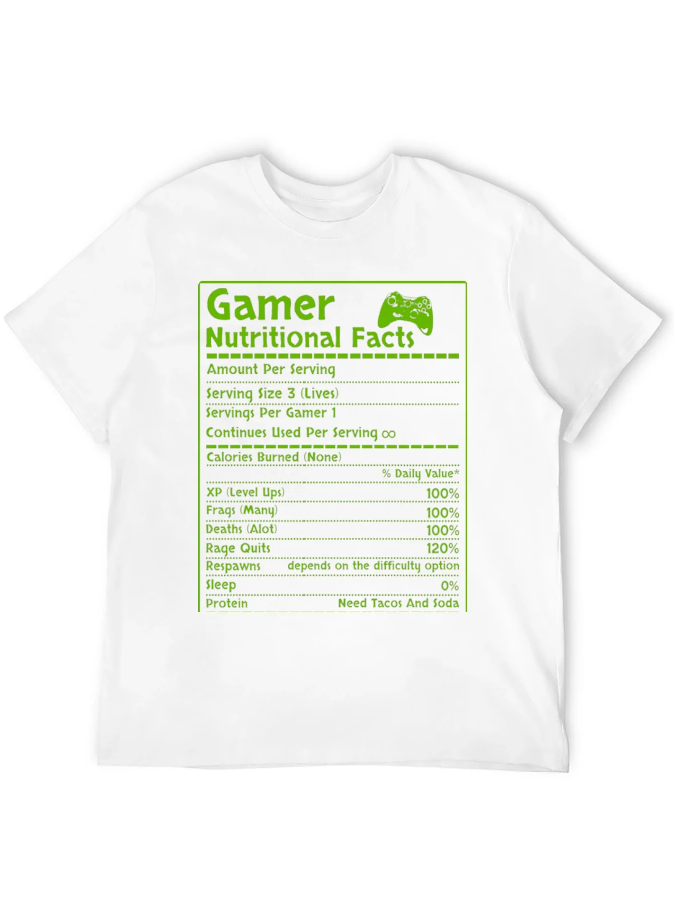 Gamer Nutritional Facts T-Shirt - Funny Gaming Tee
