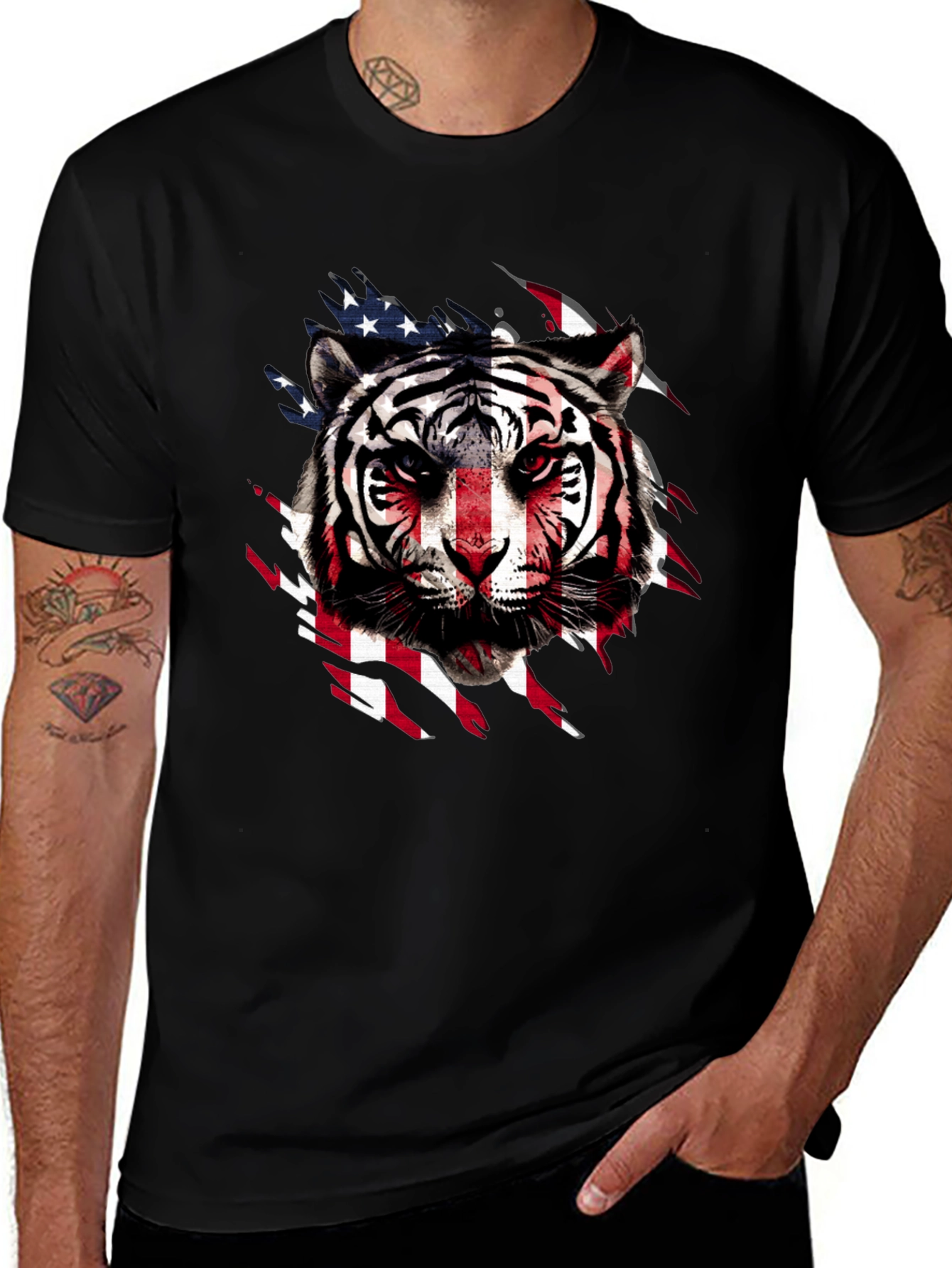American Flag Tiger Graphic T-Shirt