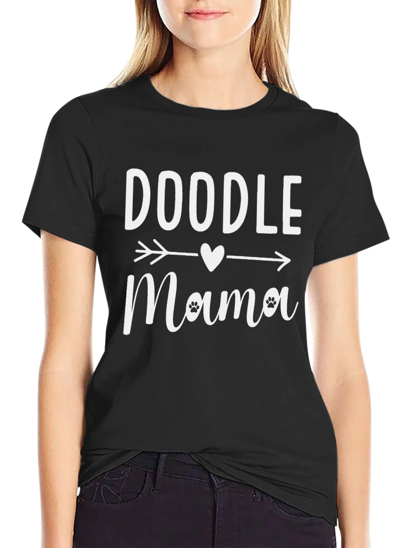 Doodle Mama Black T-Shirt with Heart Arrow Design