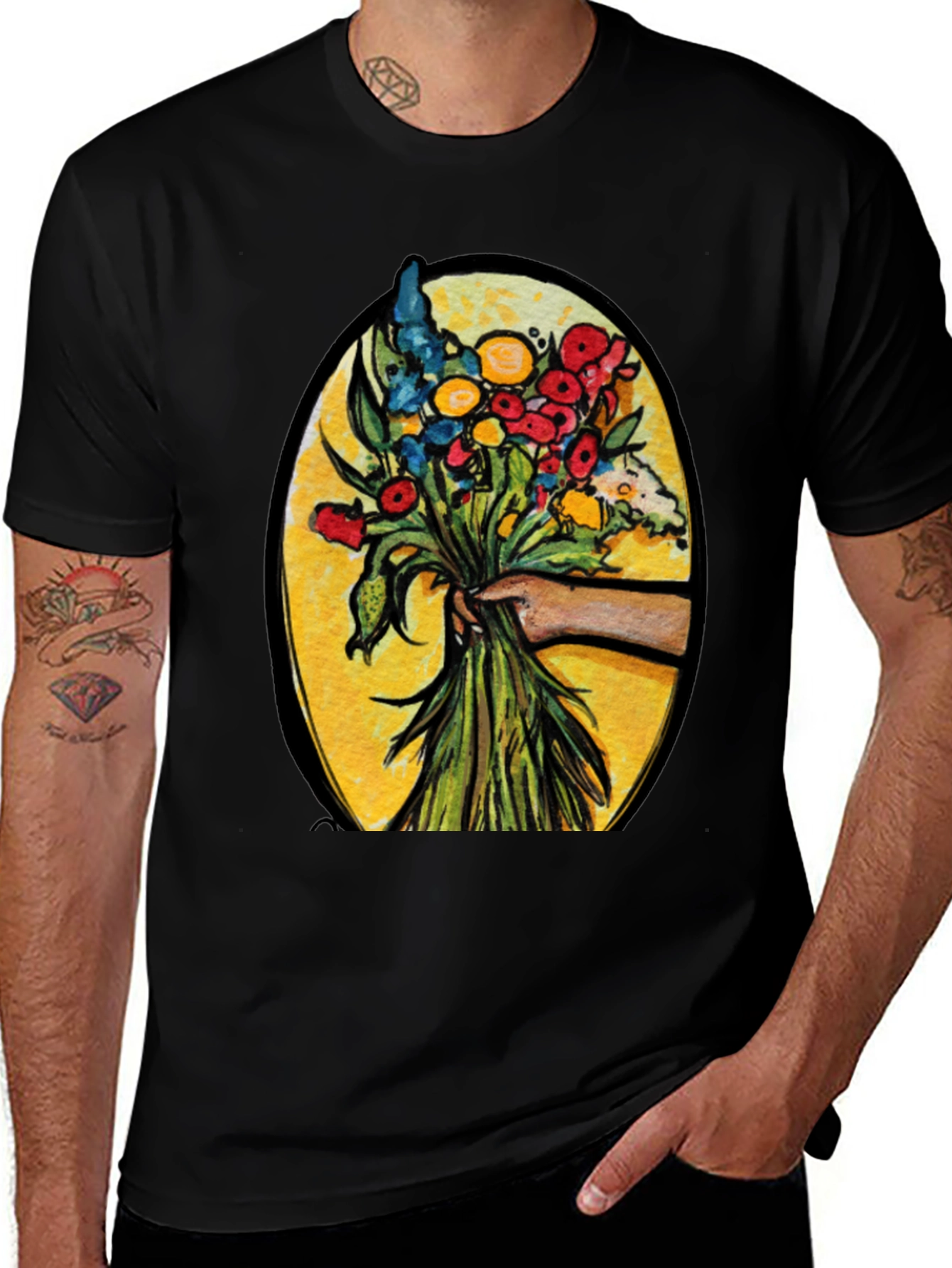 Floral Bouquet Graphic T-Shirt - Artistic Design