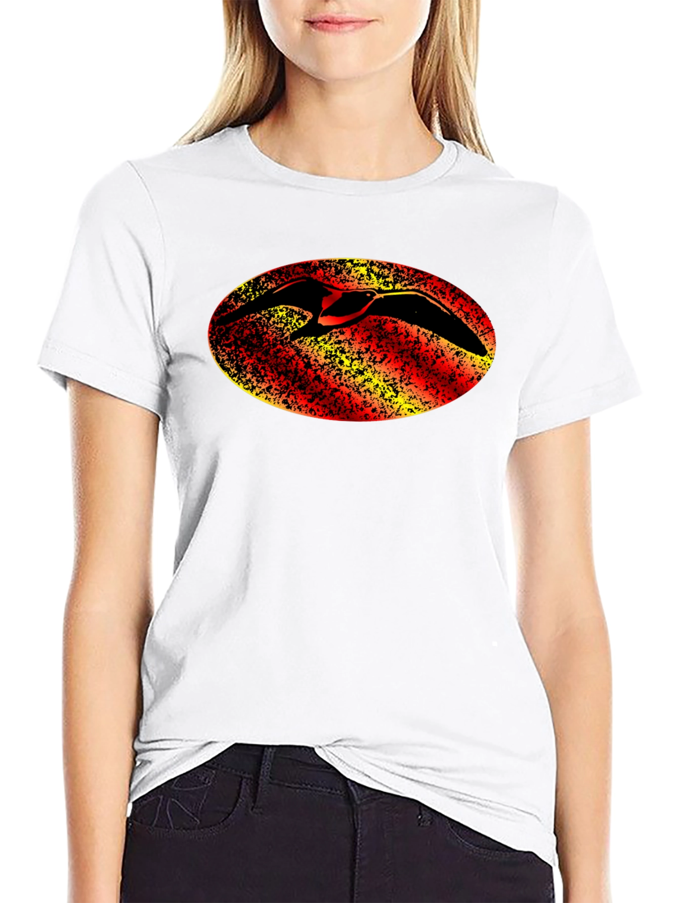 Black T-Shirt with Bird Oval Design