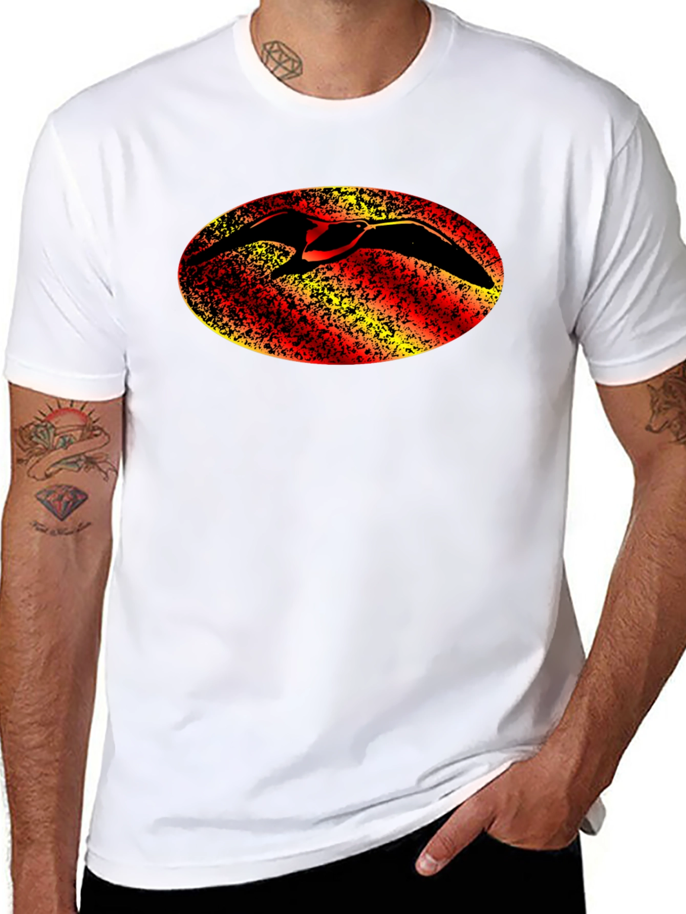 Black T-Shirt with Bird Oval Design