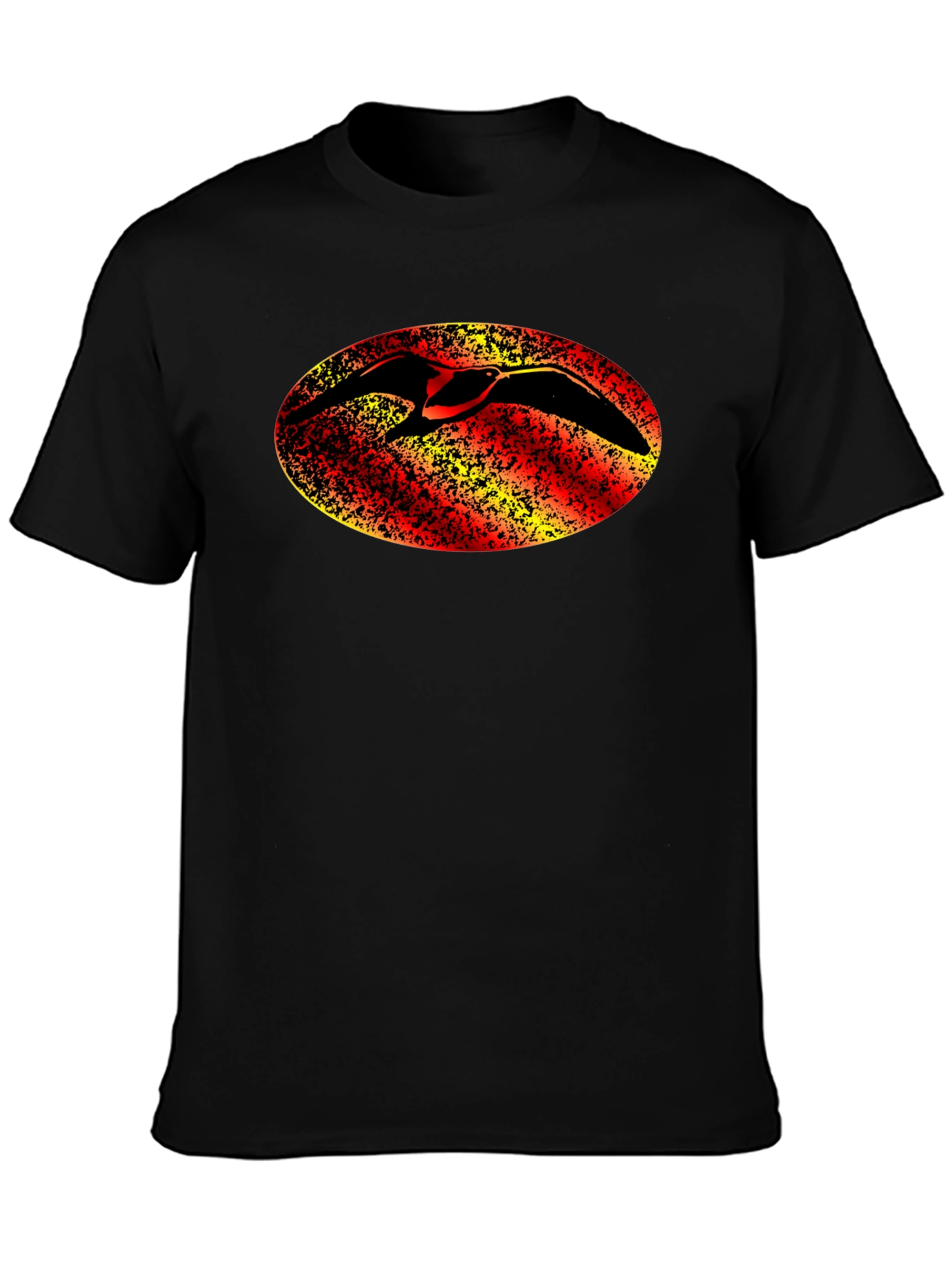 Black T-Shirt with Bird Oval Design
