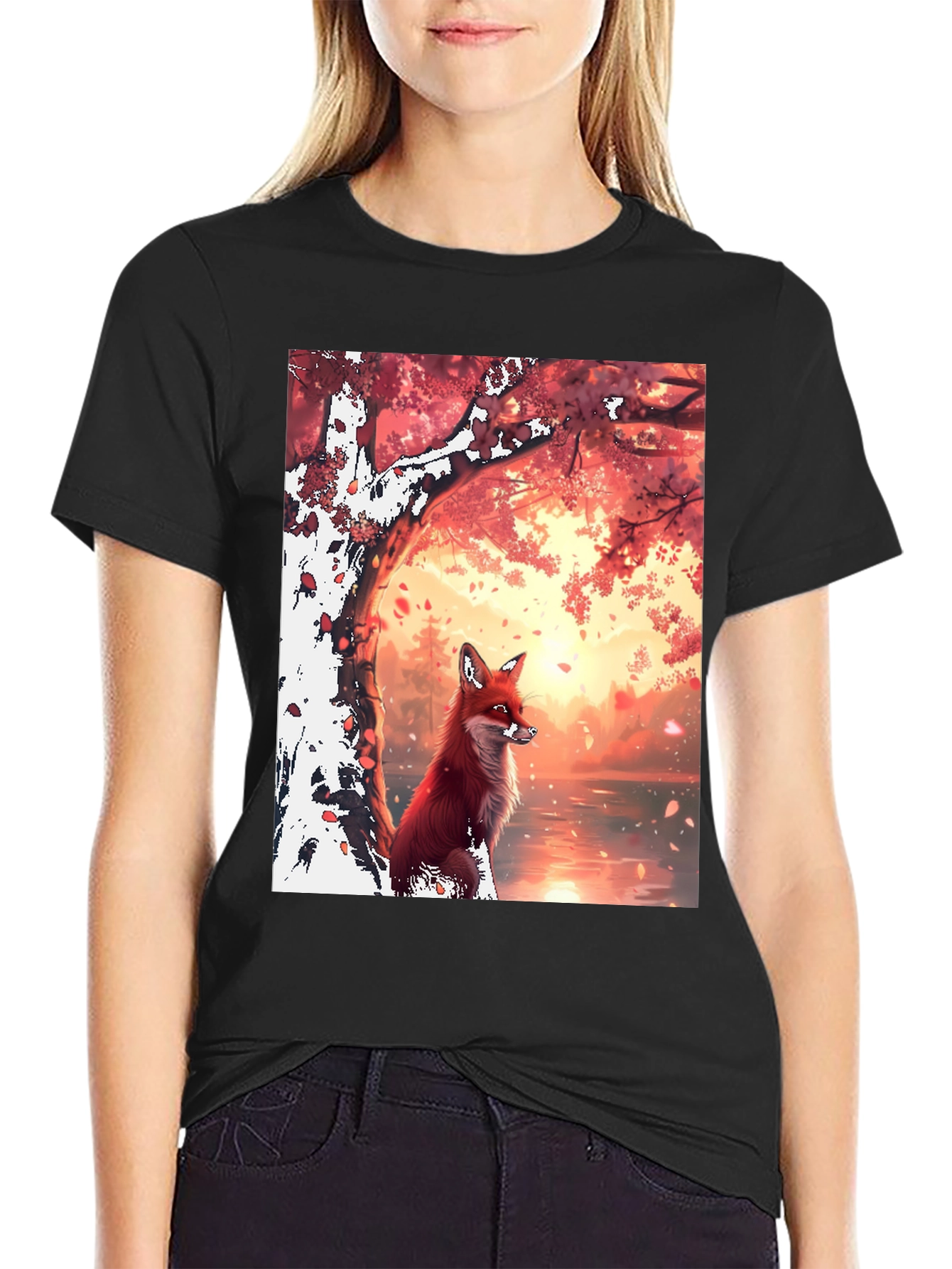 Fox in Autumn Scene Graphic Tee