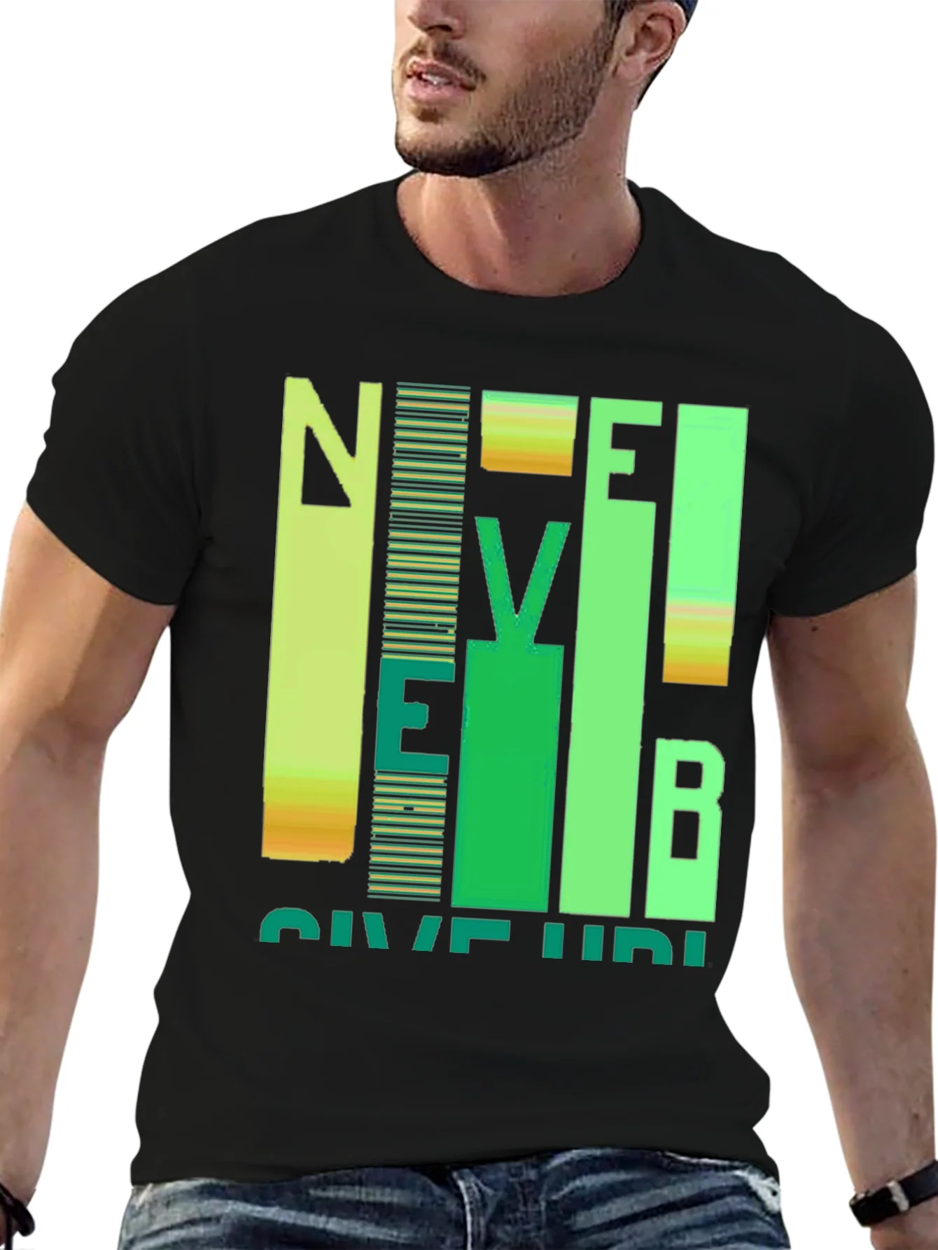 Never Give Up Graphic Print Crew Neck T-Shirt