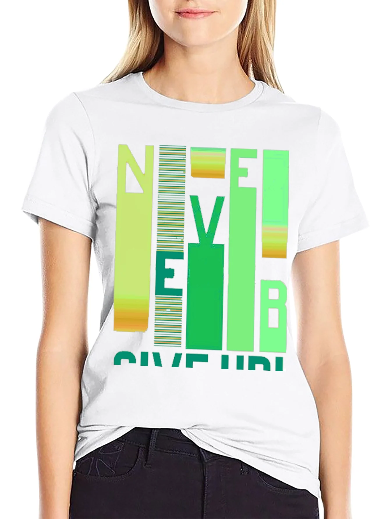 Never Give Up Graphic Print Crew Neck T-Shirt