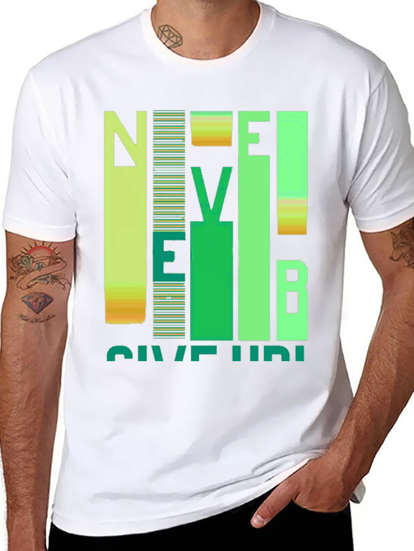 Never Give Up Graphic Print Crew Neck T-Shirt