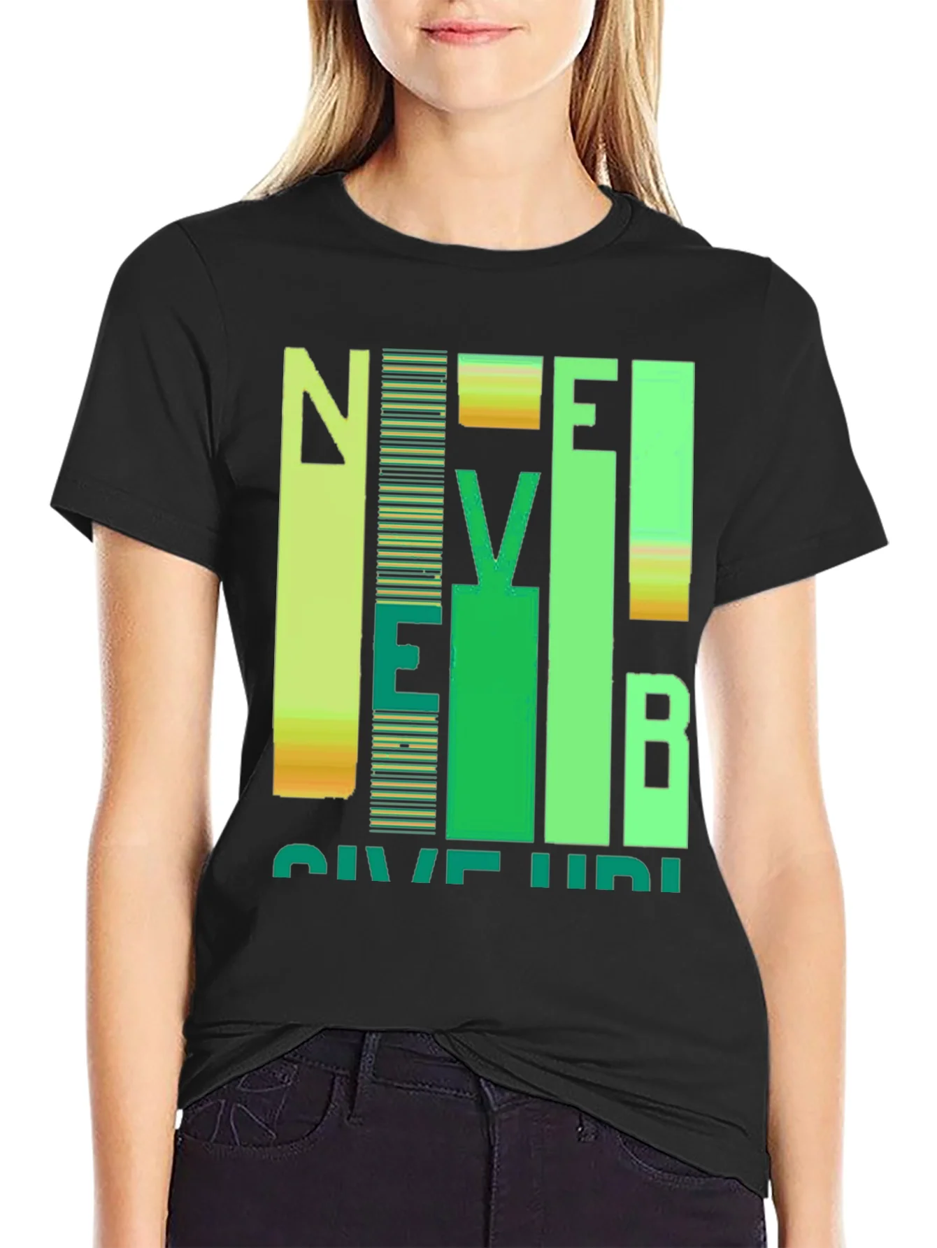 Never Give Up Graphic Print Crew Neck T-Shirt