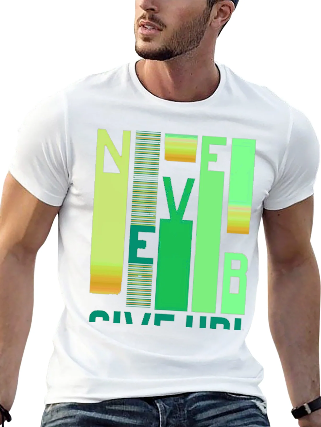 Never Give Up Graphic Print Crew Neck T-Shirt