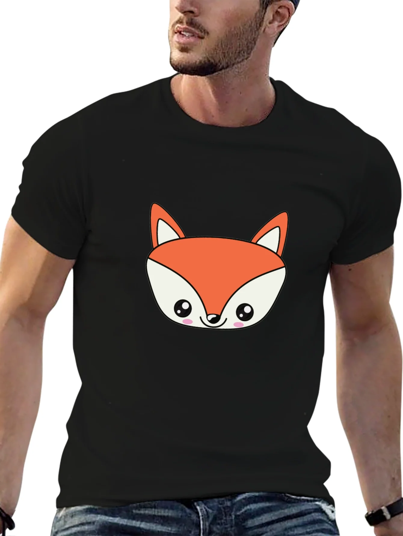 Cute Fox Graphic Black T-Shirt