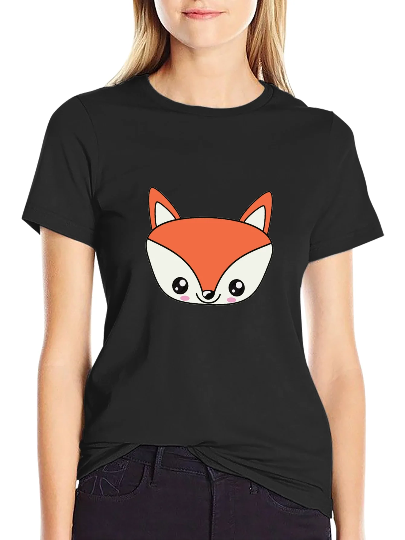 Cute Fox Graphic Black T-Shirt