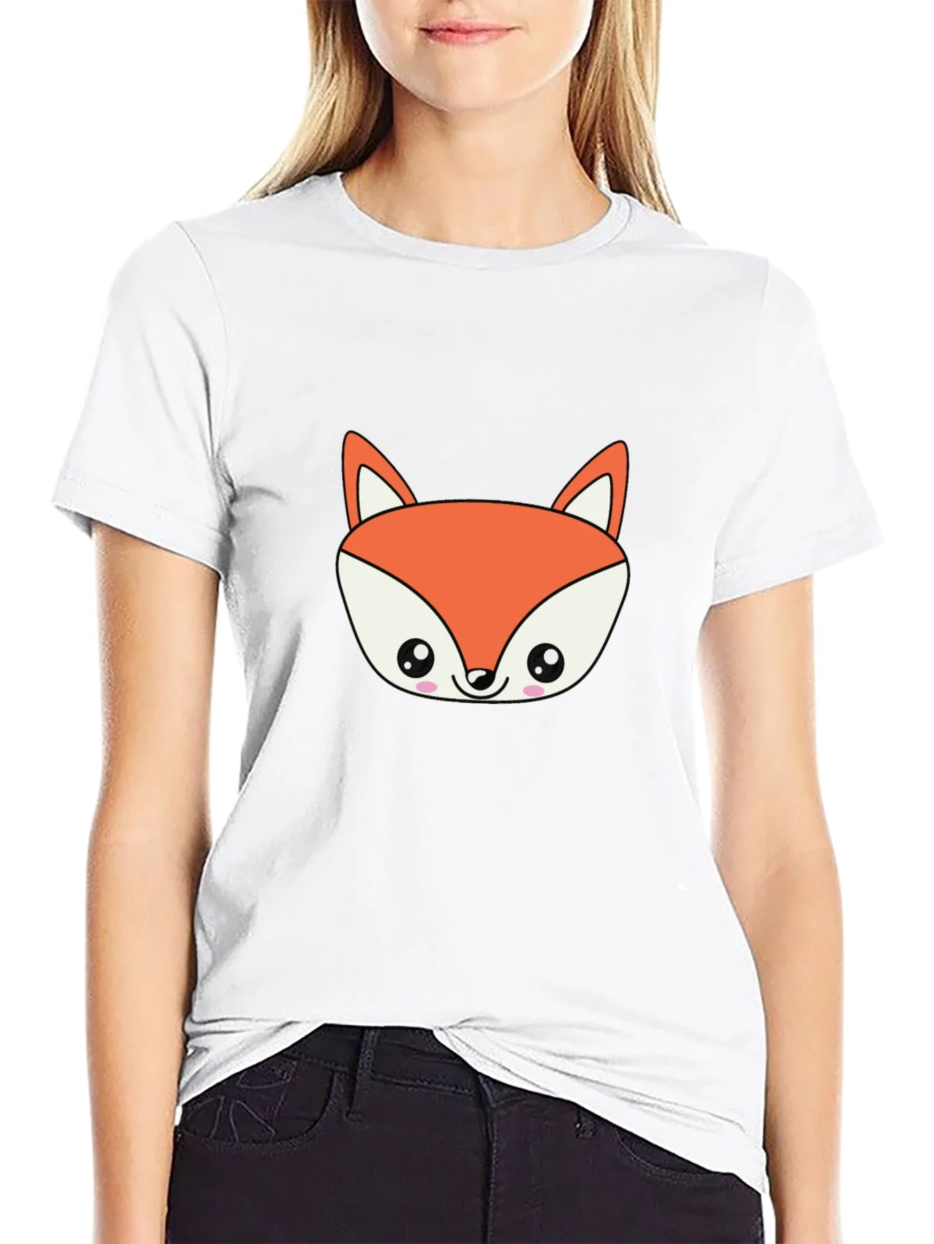 Cute Fox Graphic Black T-Shirt