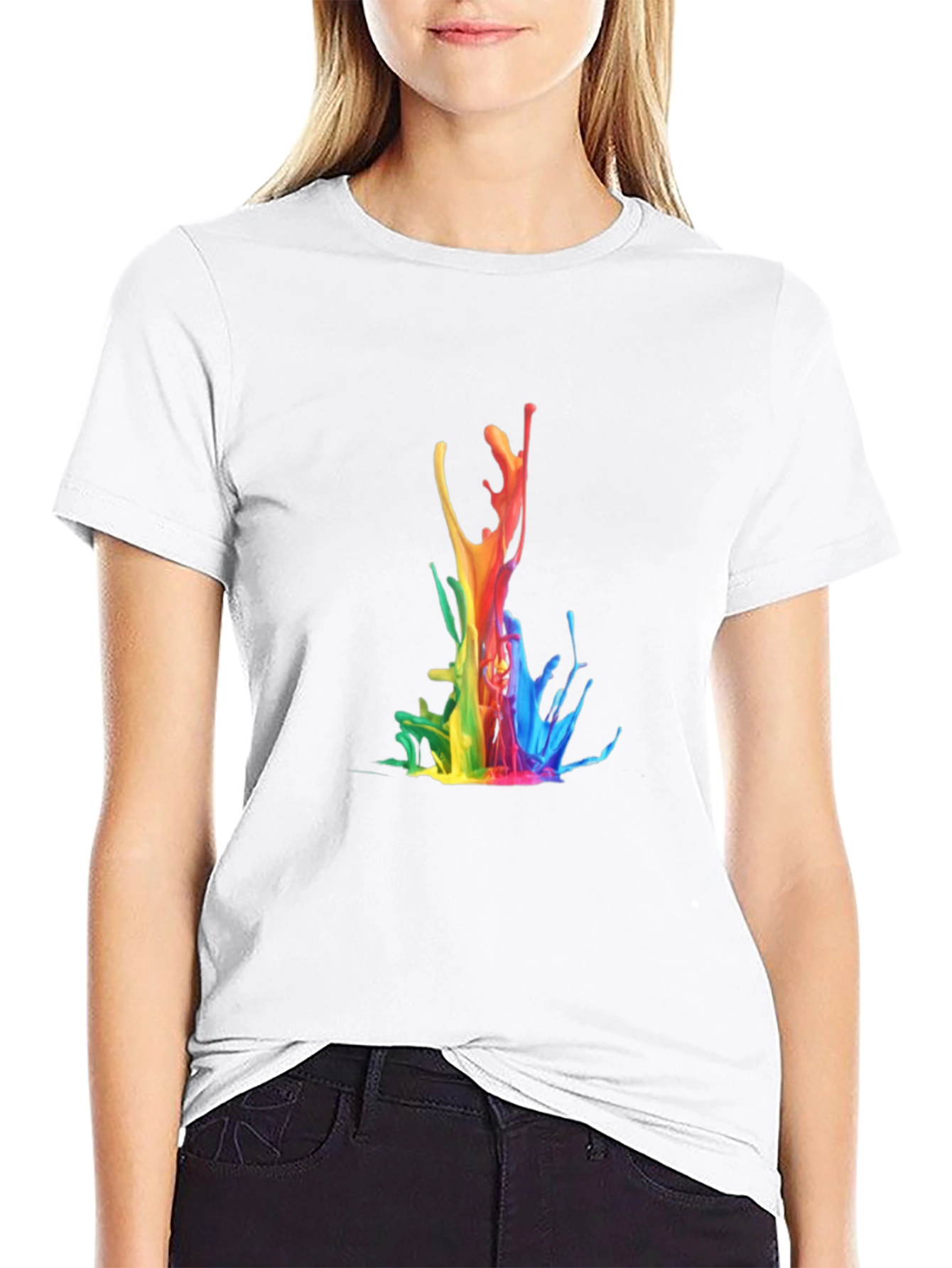 Rainbow Splash Graphic Tee - Stylish Black T-Shirt