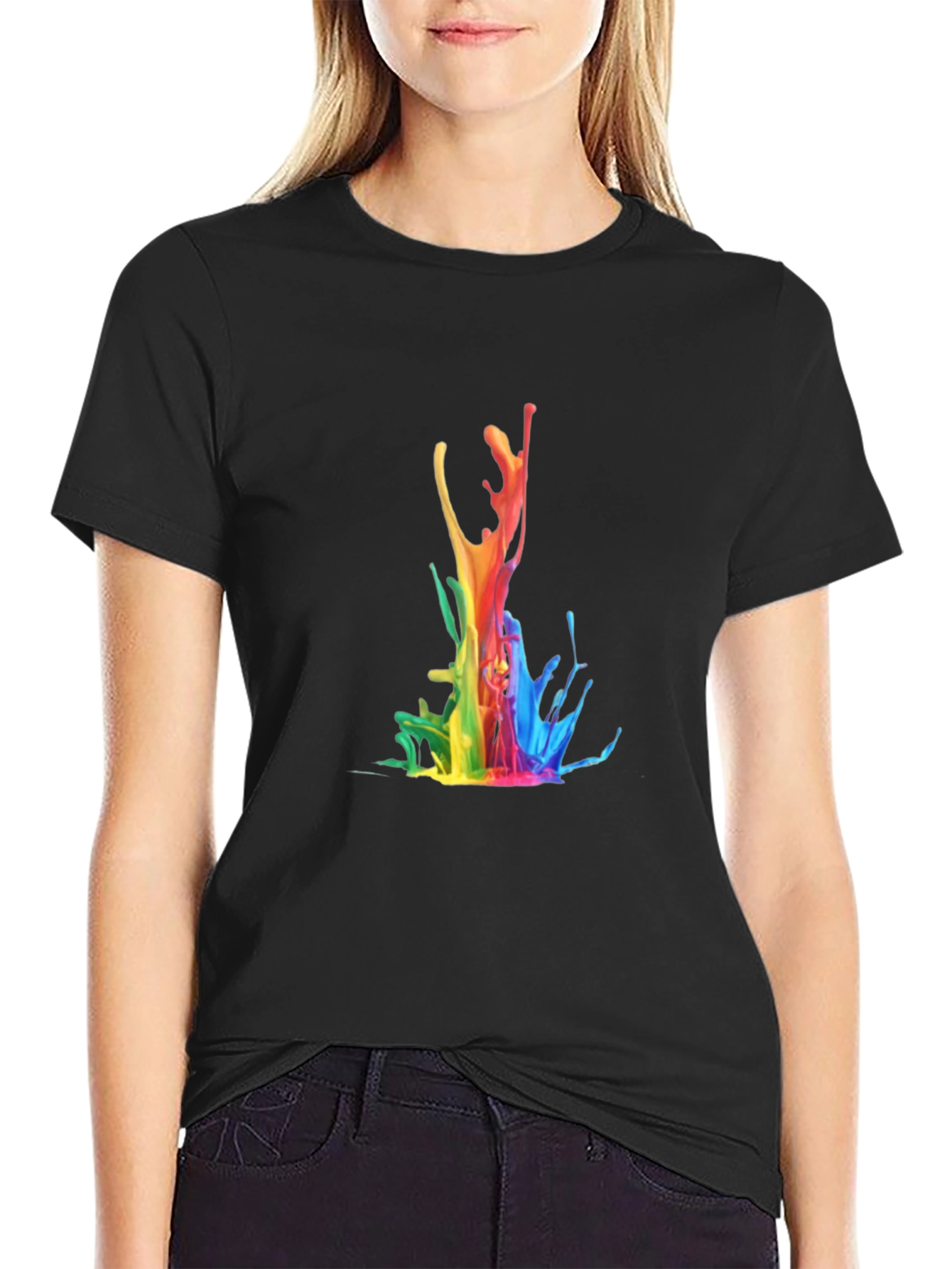 Rainbow Splash Graphic Tee - Stylish Black T-Shirt