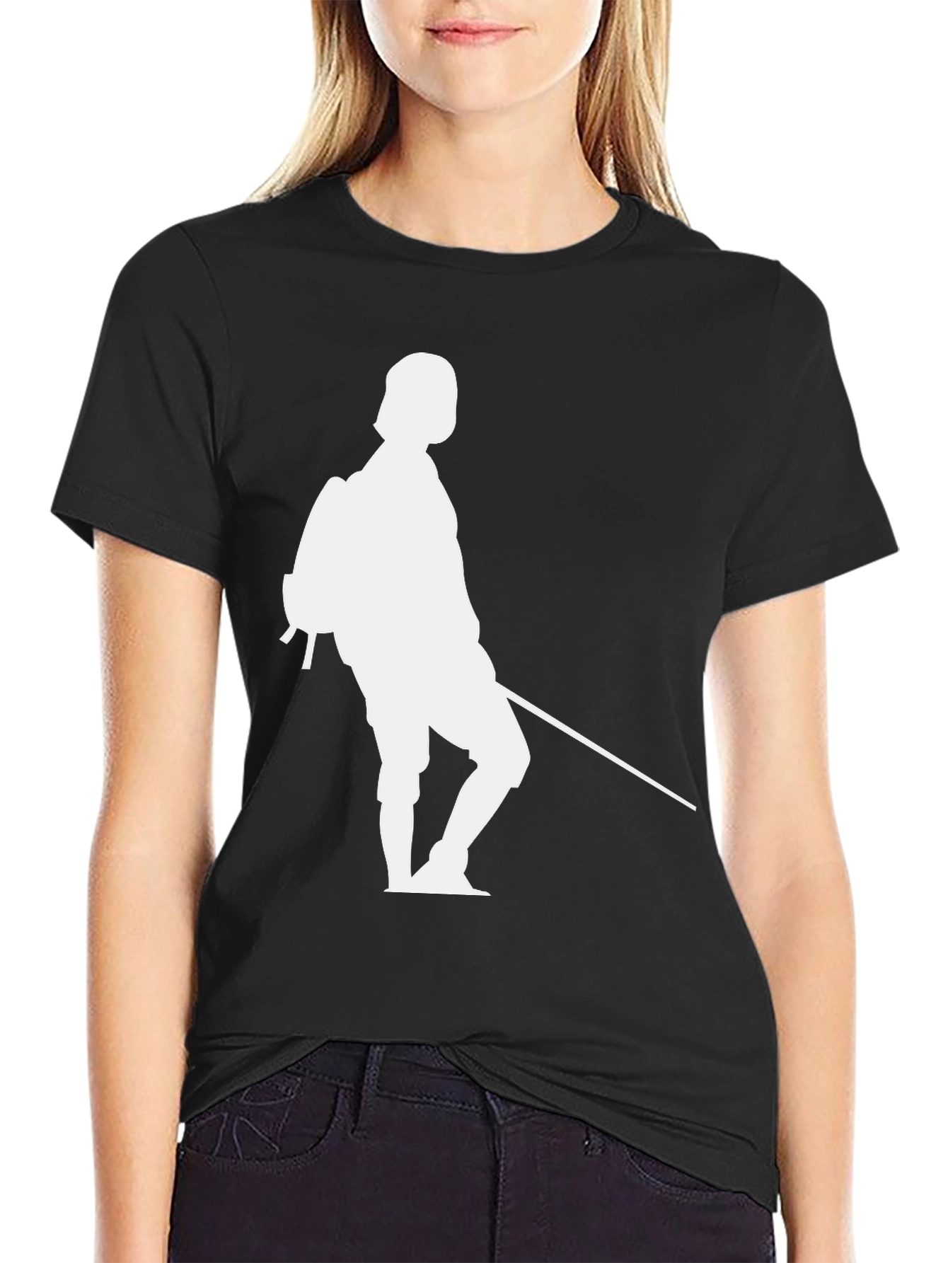 Black T-Shirt with White Fencing Silhouette Graphic