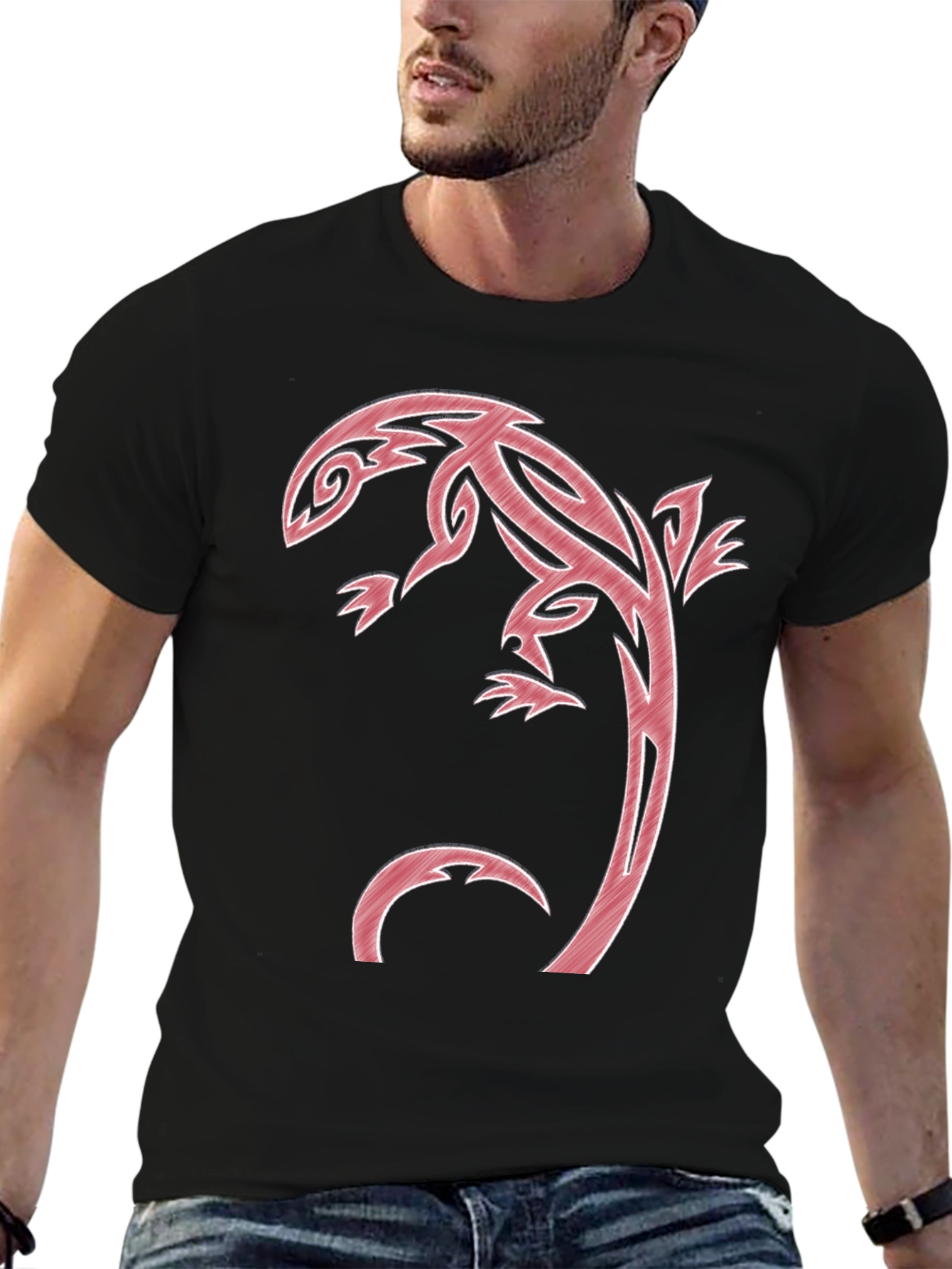 Tribal Lizard Graphic T-Shirt - Black