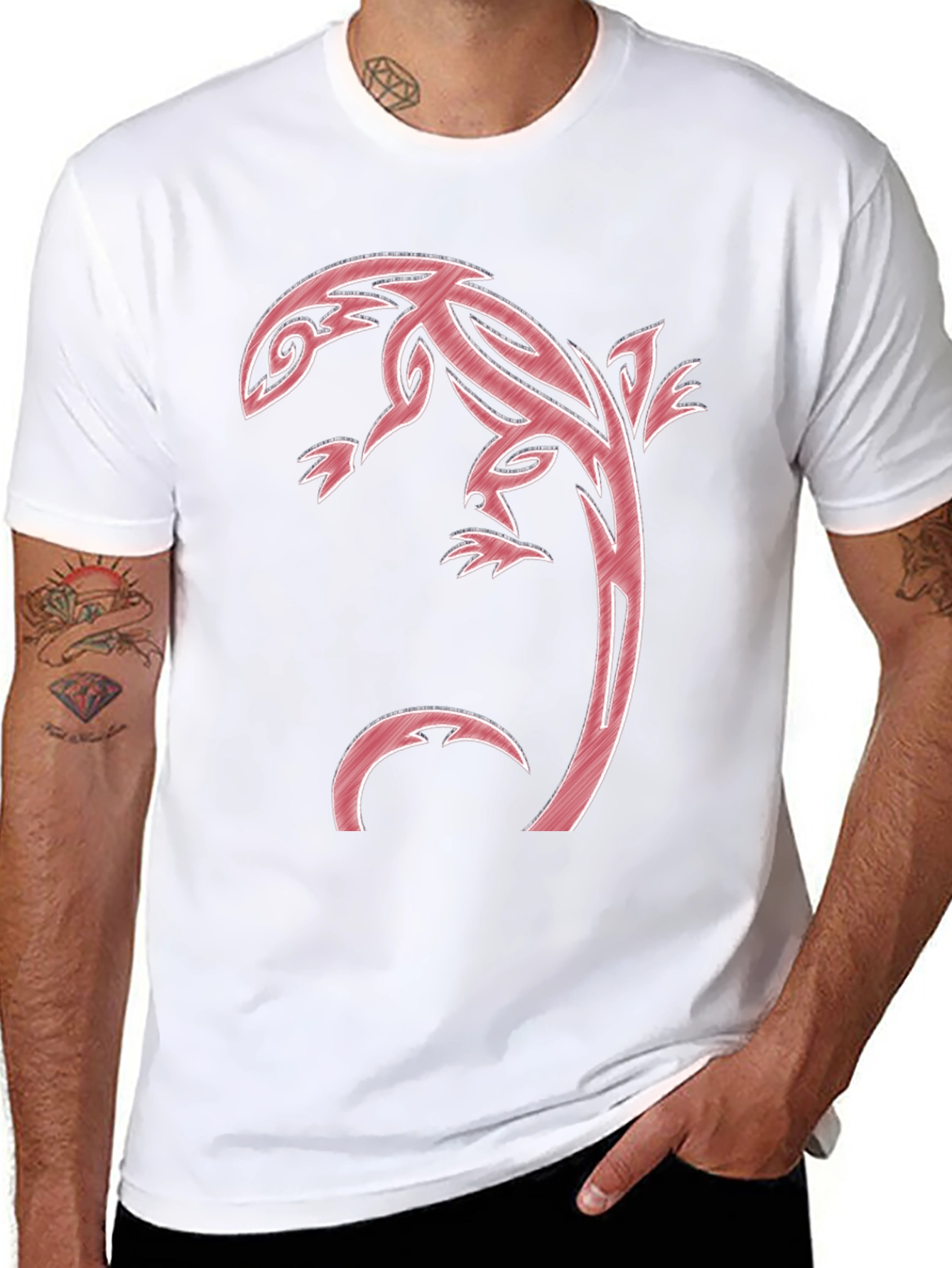 Tribal Lizard Graphic T-Shirt - Black