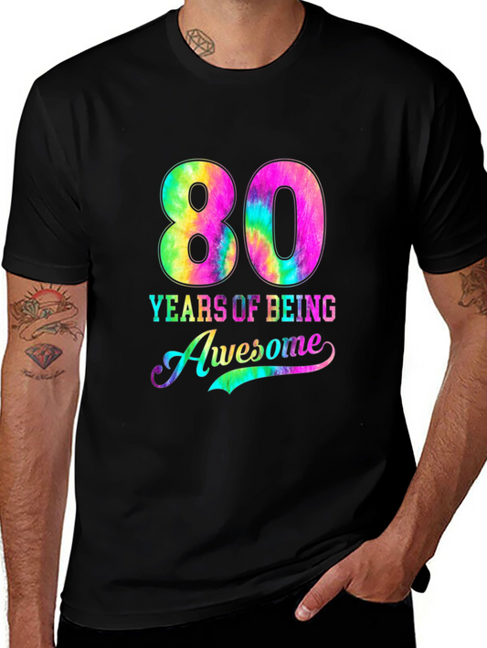 80 Years of Being Awesome Tie-Dye Graphic Tee