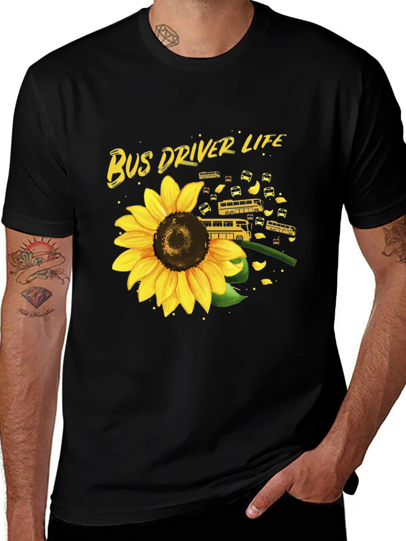 Bus Driver Life Sunflower Graphic T-Shirt