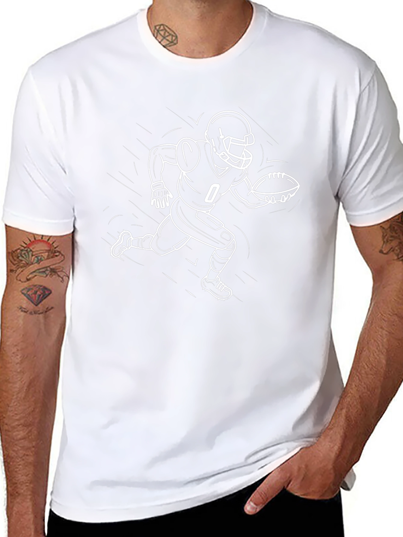 Football Player Graphic T-Shirt - Black Cotton Tee