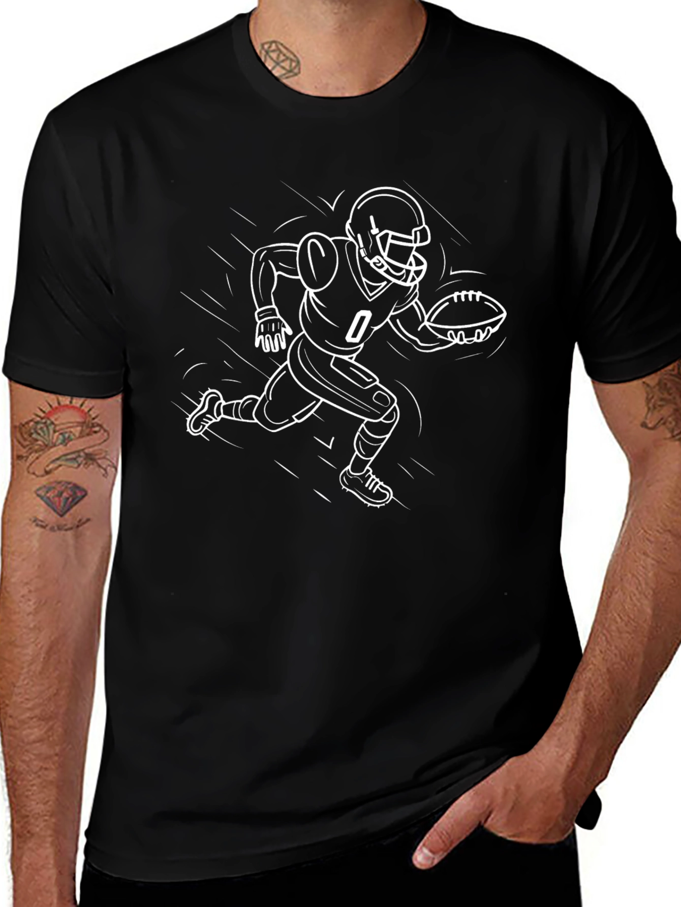 Football Player Graphic T-Shirt - Black Cotton Tee