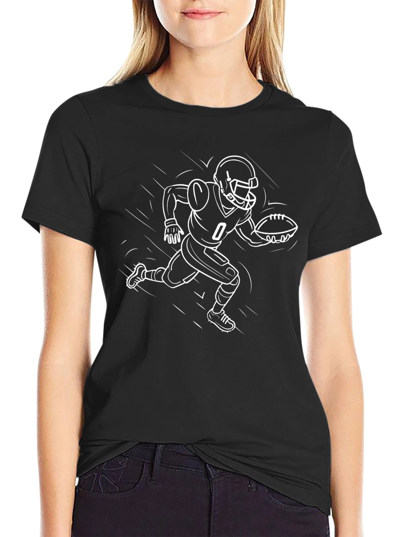 Football Player Graphic T-Shirt - Black Cotton Tee