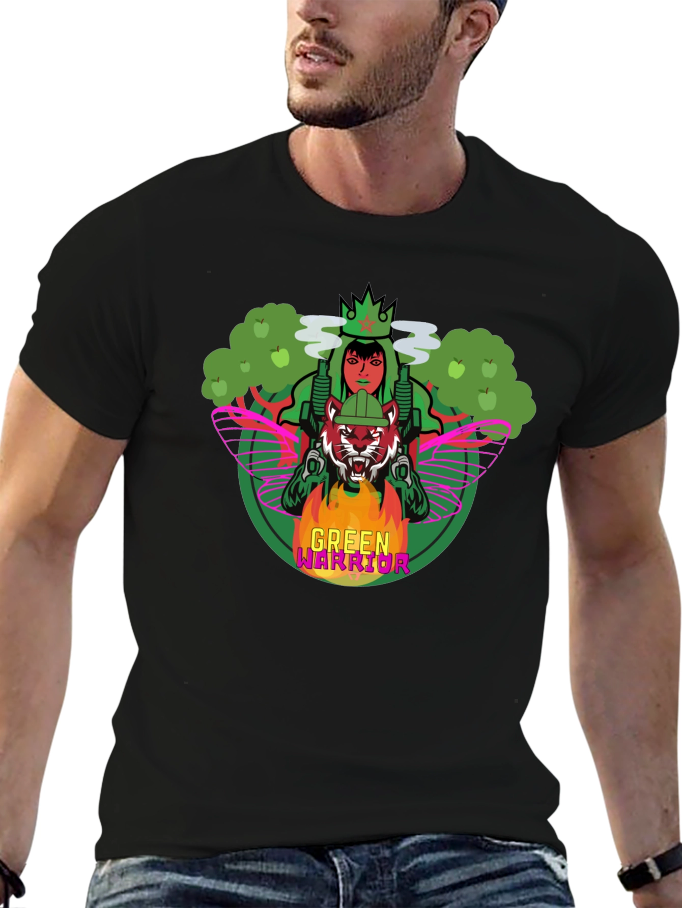 Green Warrior Graphic Print T-Shirt