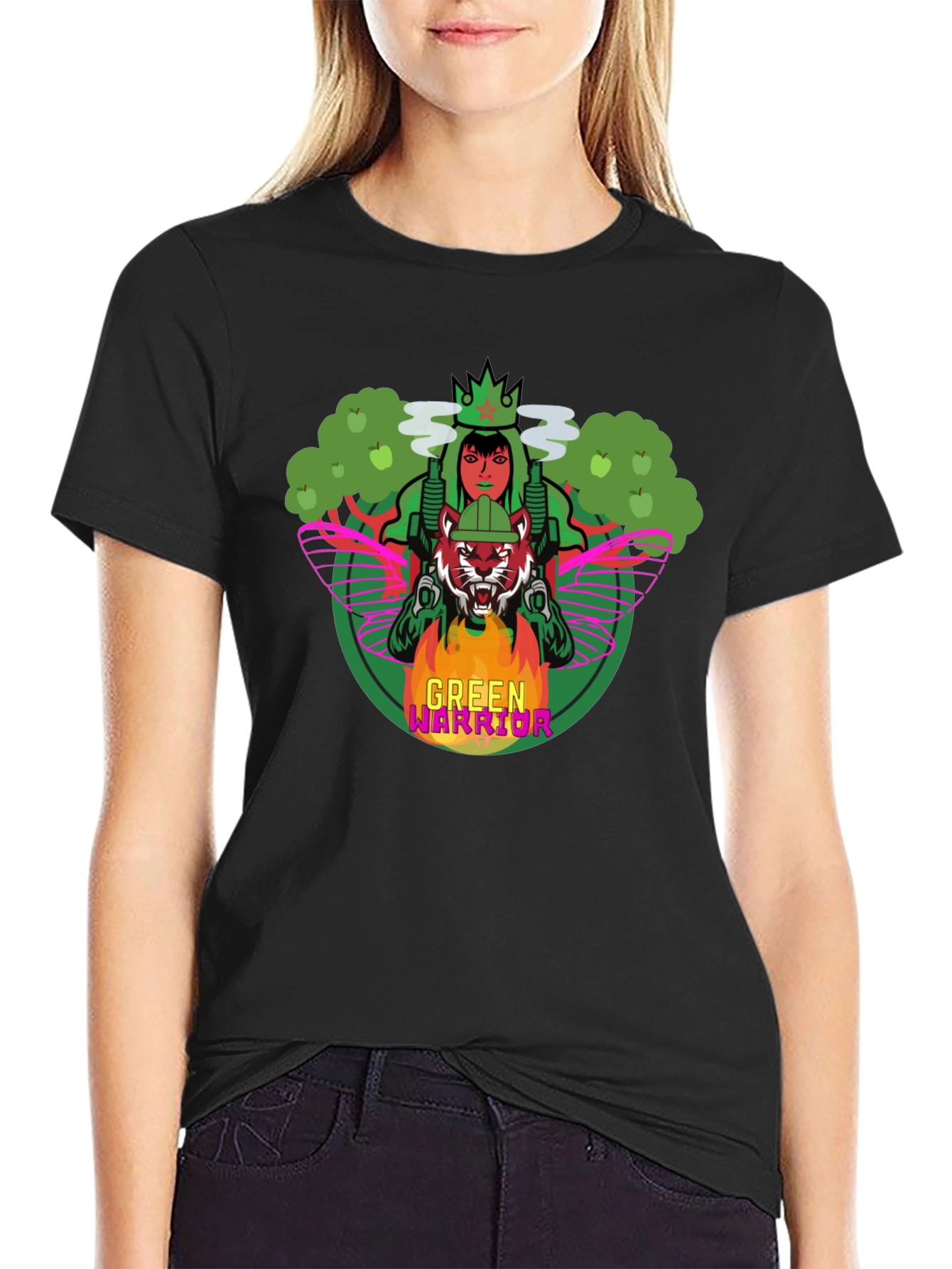 Green Warrior Graphic Print T-Shirt