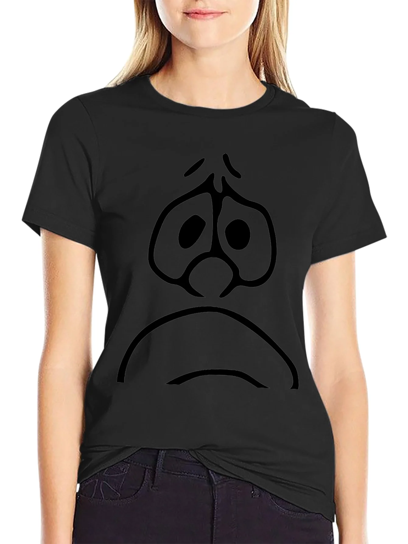Sad Face Graphic Black T-Shirt