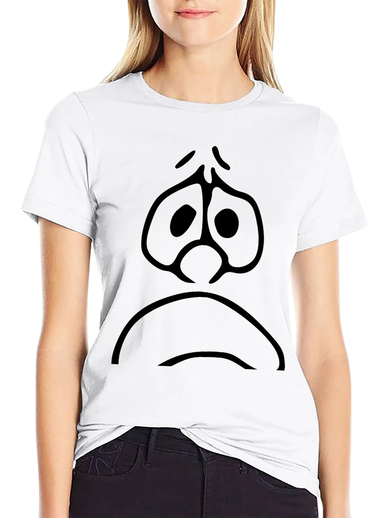 Sad Face Graphic Black T-Shirt