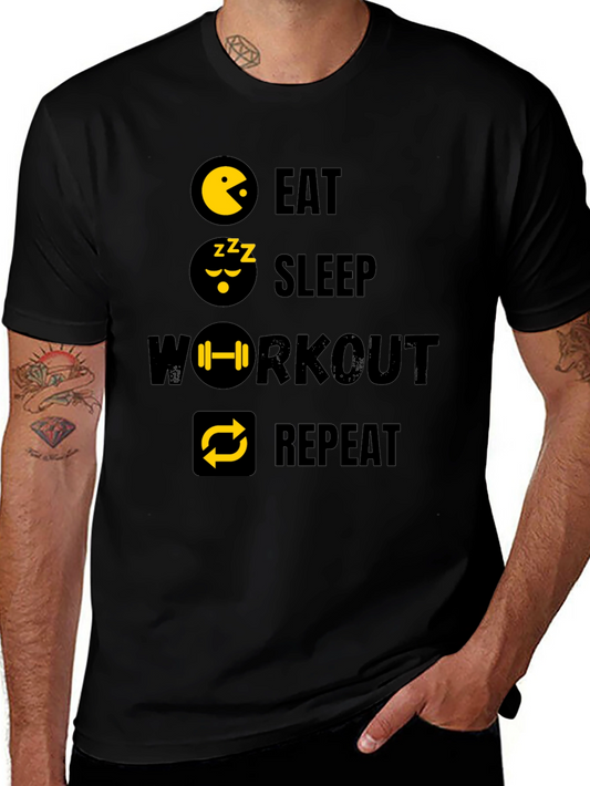 Eat Sleep Workout Repeat Graphic Tee - Black