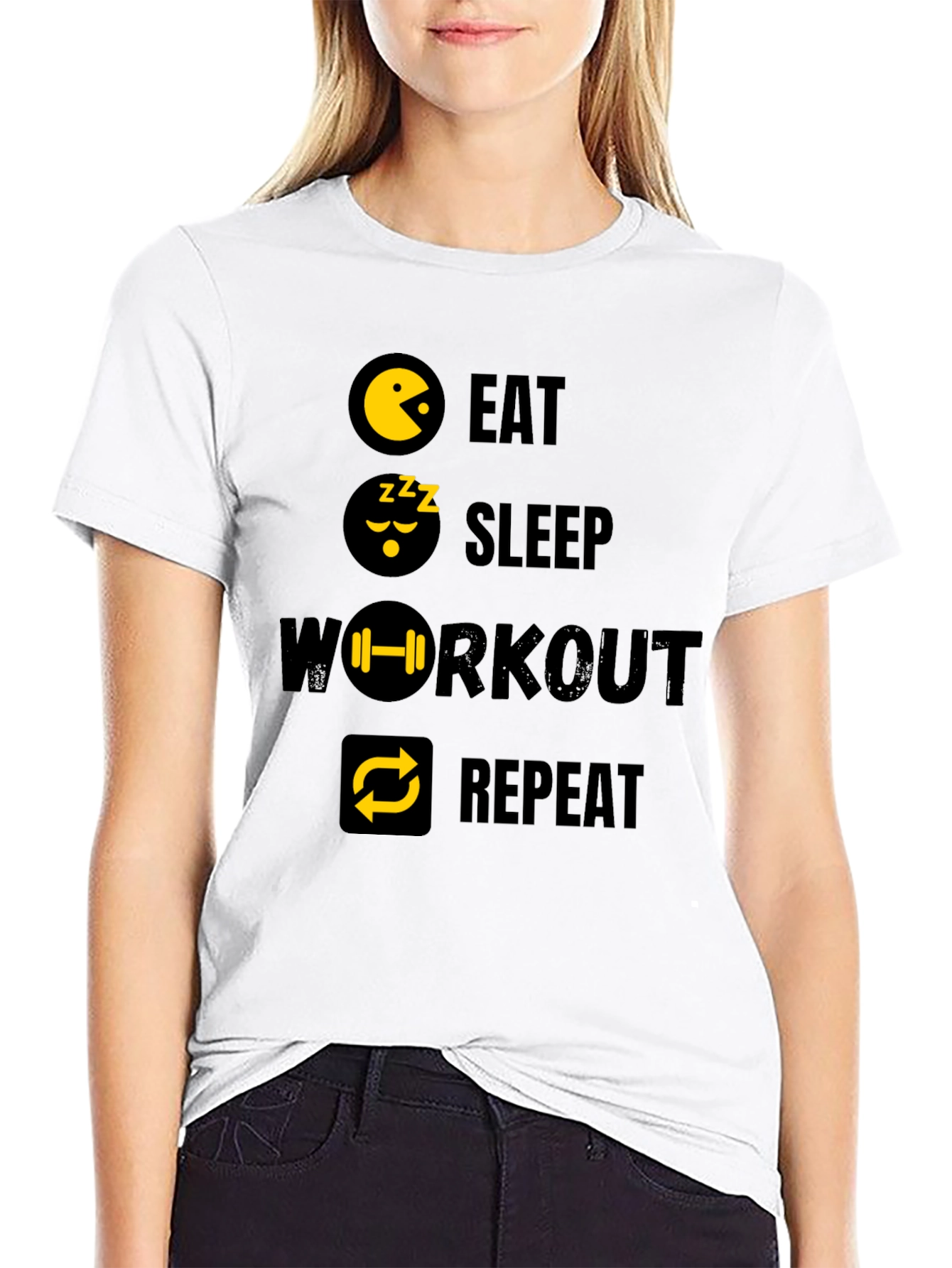 Eat Sleep Workout Repeat Graphic Tee - Black