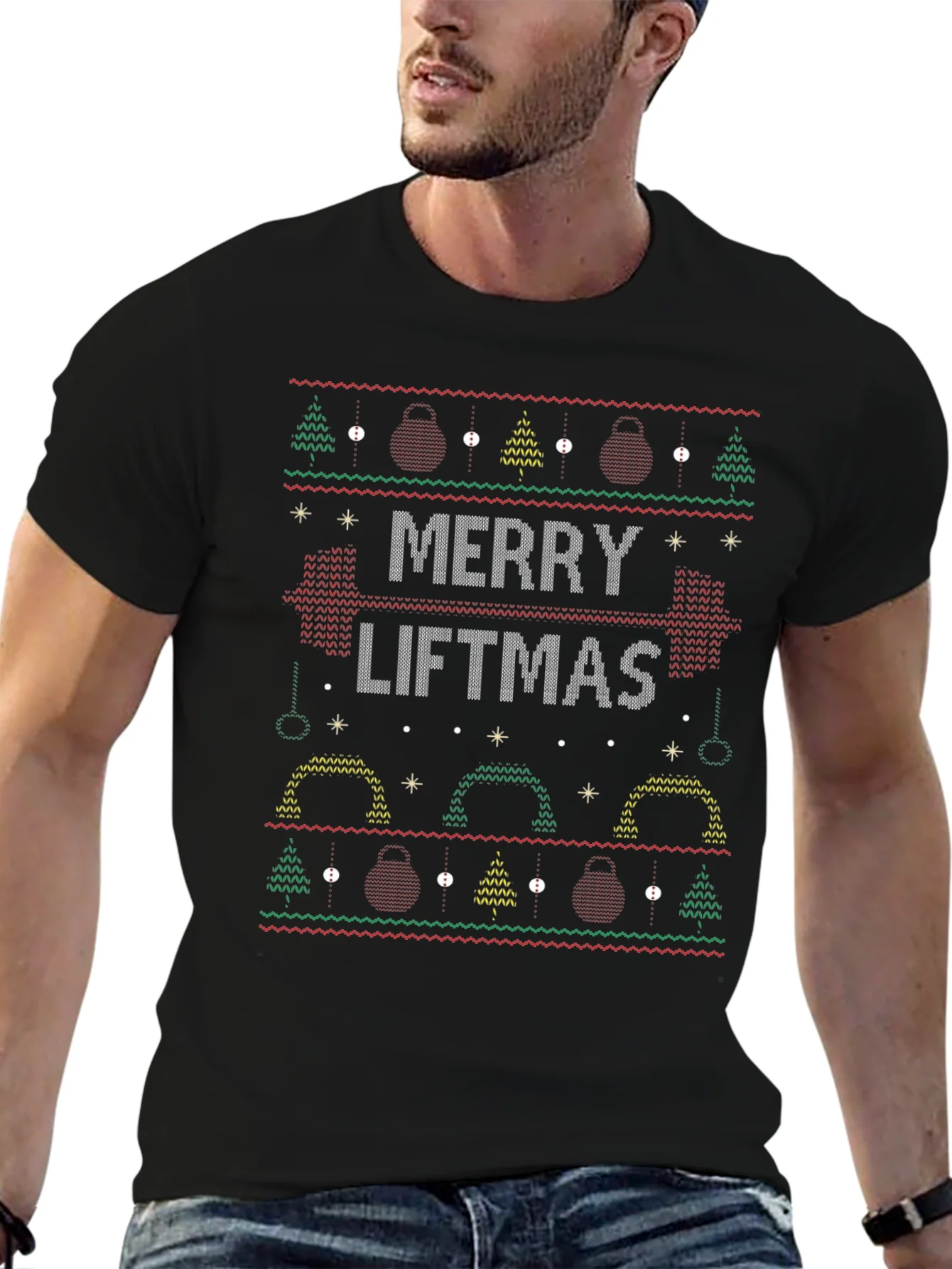 Merry Liftmas Holiday T-Shirt - Ugly Sweater Style