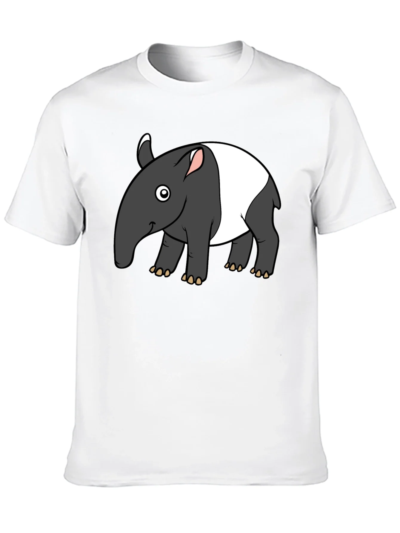 Cartoon Tapir Graphic Tee - Black Casual T-Shirt